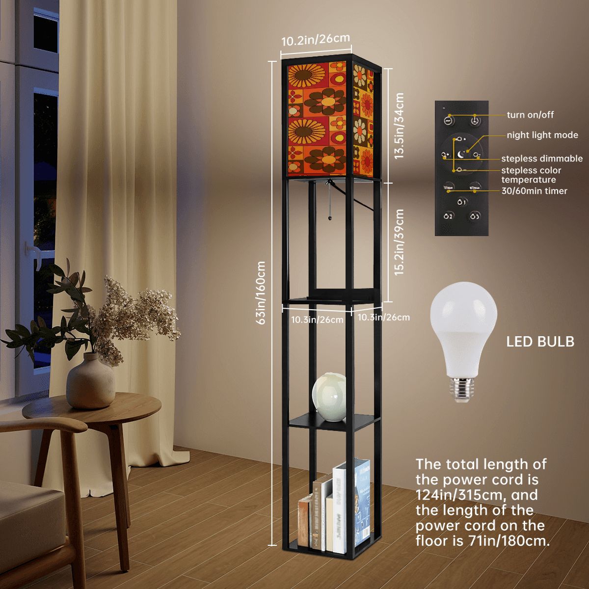 Kate McEnroe New York Retro 70s Flower Power Shelf Floor Lamp, Mid Century Modern Groovy, Office Corner Bookshelf LampShelf LightinggGIQBO8afl