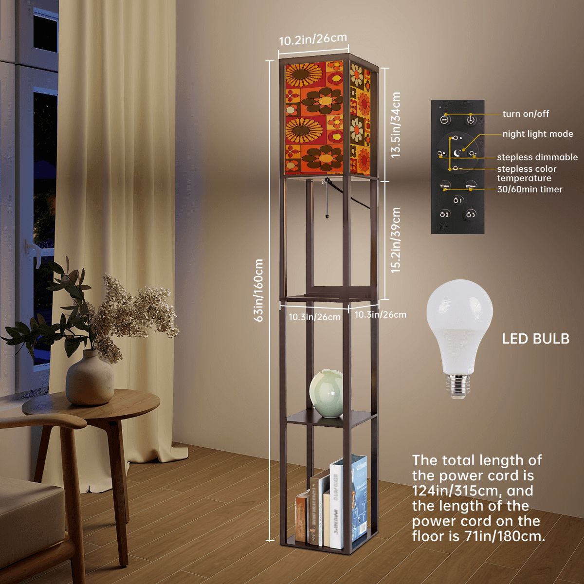 Kate McEnroe New York Retro 70s Flower Power Shelf Floor Lamp, Mid Century Modern Groovy, Office Corner Bookshelf LampShelf LightingMKDPfcWUYN