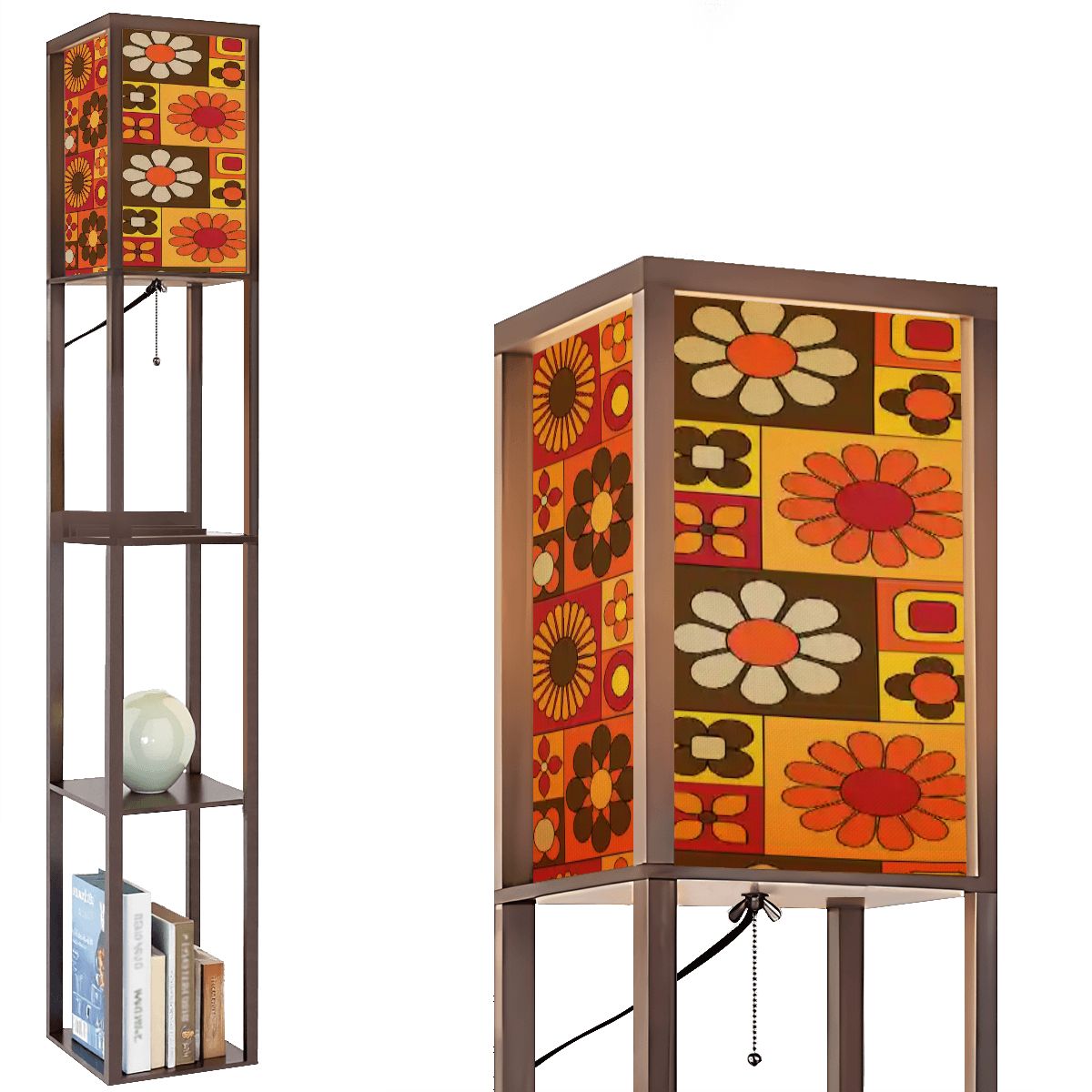 Kate McEnroe New York Retro 70s Flower Power Shelf Floor Lamp, Mid Century Modern Groovy, Office Corner Bookshelf LampShelf LightingMKDPfcWUYN