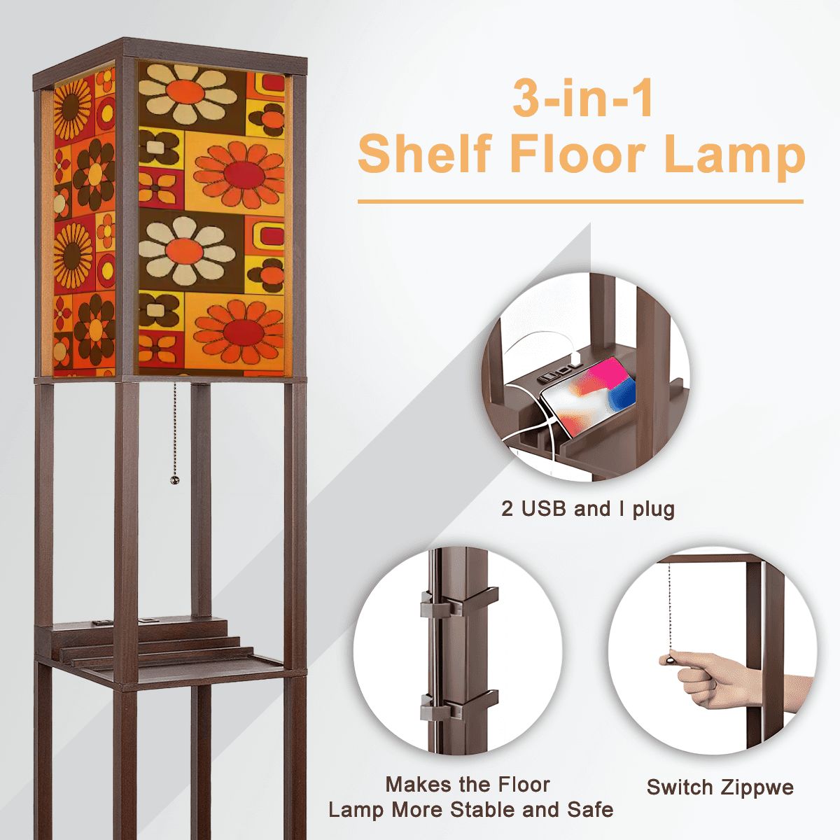 Kate McEnroe New York Retro 70s Flower Power Shelf Floor Lamp, Mid Century Modern Groovy, Office Corner Bookshelf LampShelf LightingMKDPfcWUYN