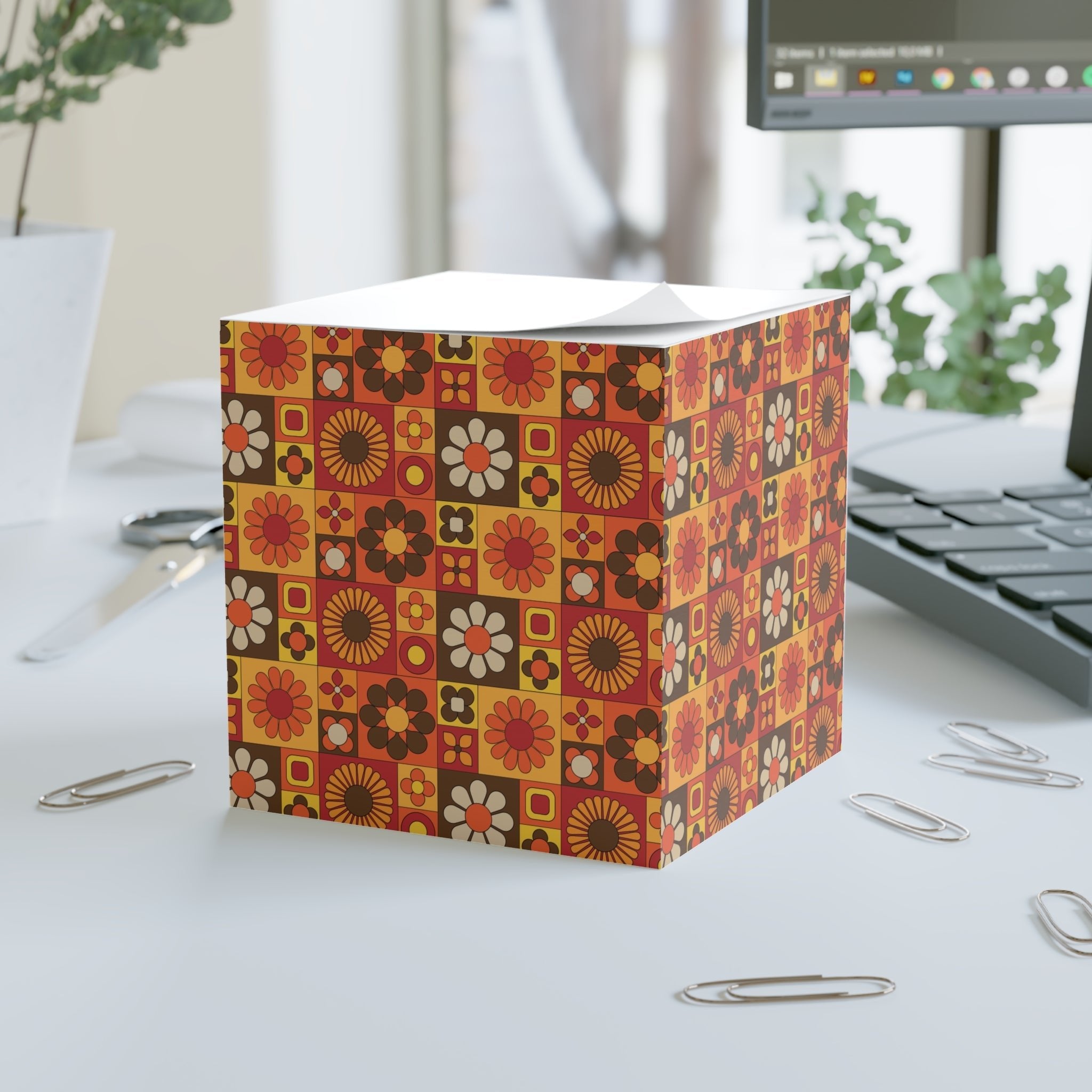 Kate McEnroe New York Retro 70s Flower Power Sticky Note Cube, Groovy Mid Century Mod Office Desk AccessorySticky Notes27190561452632903916