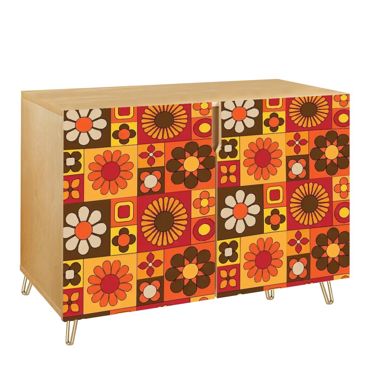 Kate McEnroe New York Retro 70s Flower Power Storage Credenza, Mid Century Modern Mod Floral Cabinet, Groovy MCM OrganizerStorage CabinetsbaJzz4zlRK