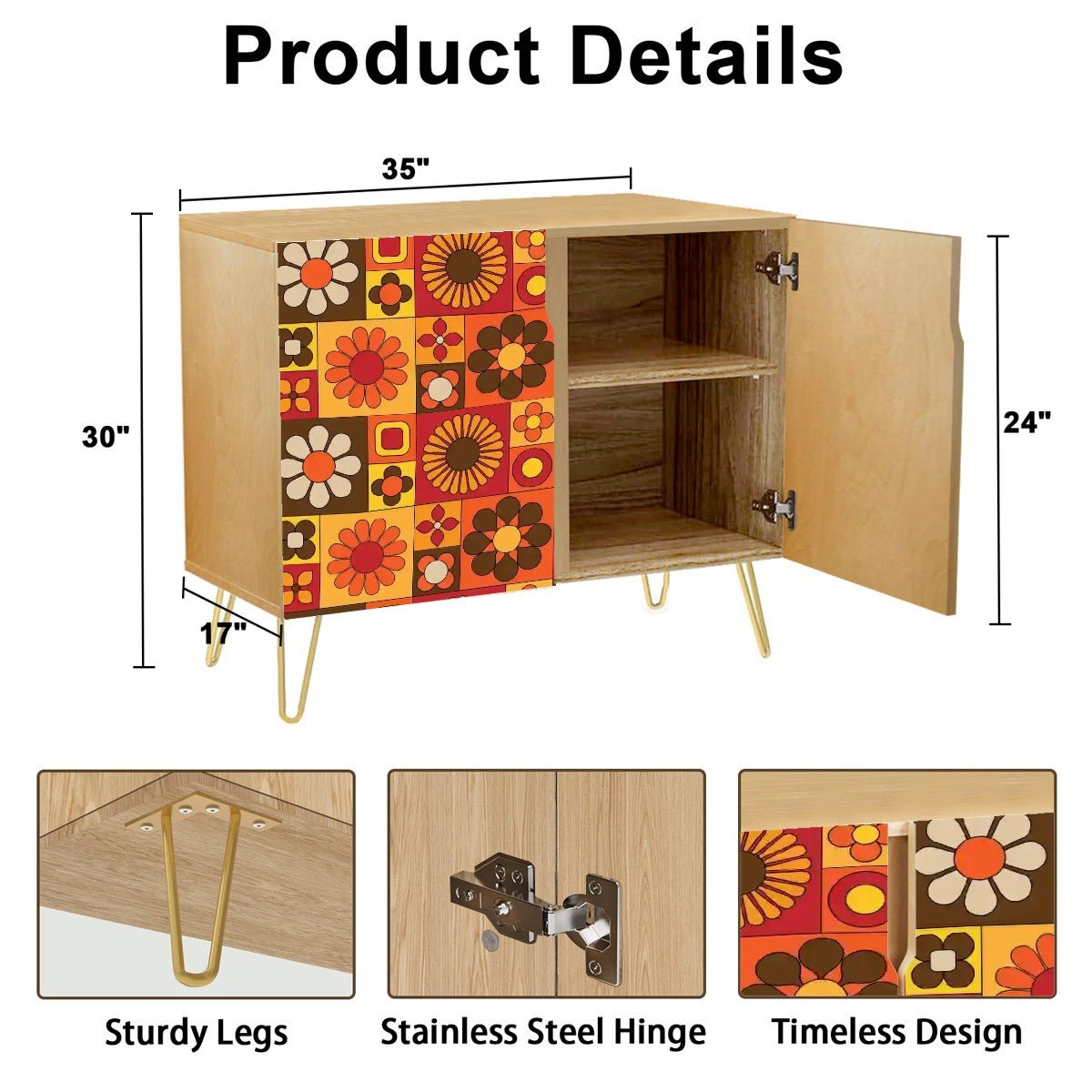 Kate McEnroe New York Retro 70s Flower Power Storage Credenza, Mid Century Modern Mod Floral Cabinet, Groovy MCM OrganizerStorage CabinetsbaJzz4zlRK