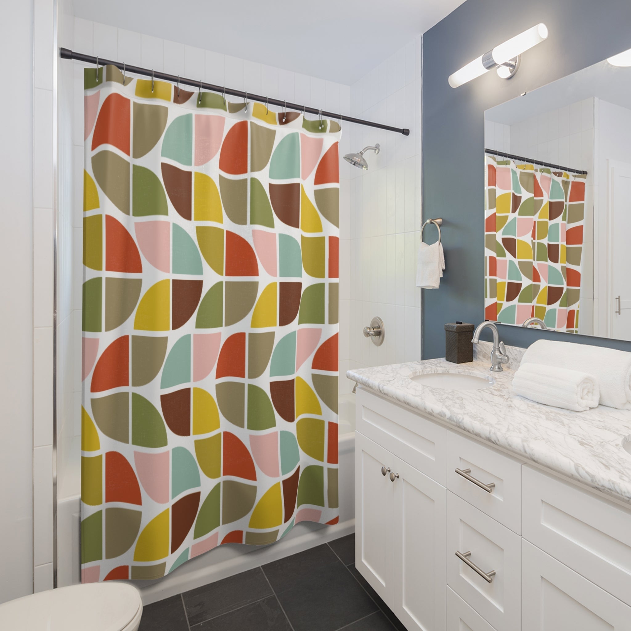 Kate McEnroe New York Retro 70s Geometric Shower Curtain Mid Century Modern Abstract Bath DecorShower Curtains58646035820297214736