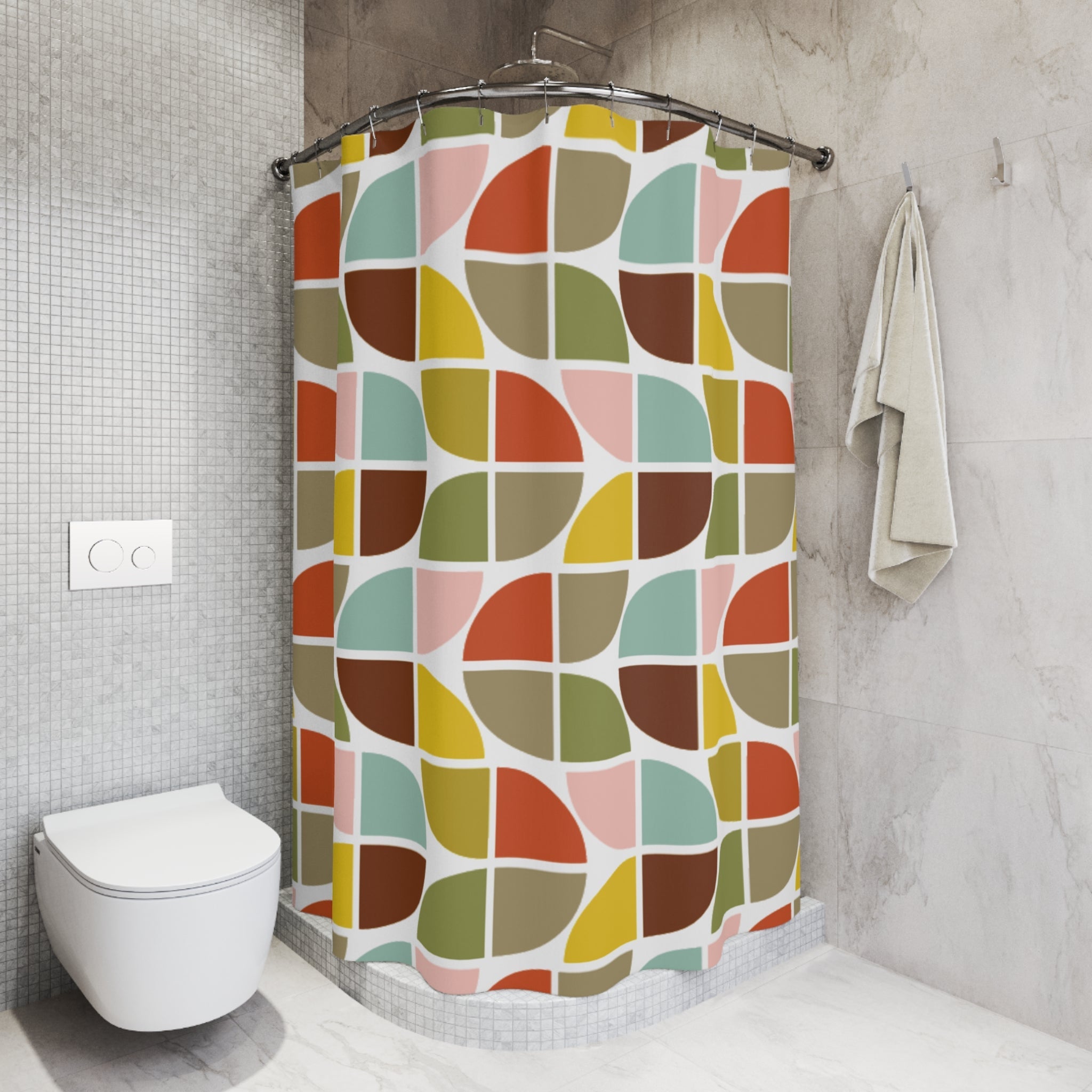 Kate McEnroe New York Retro 70s Geometric Shower Curtain Mid Century Modern Abstract Bath DecorShower Curtains58646035820297214736
