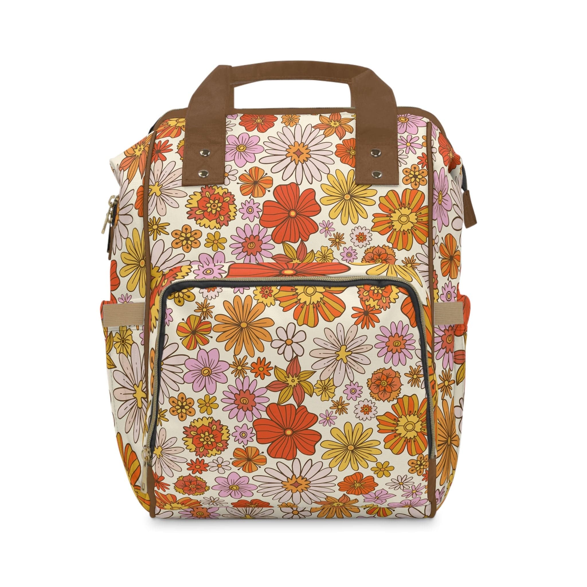 Kate McEnroe New York Retro 70s Groovy Hippie Flower Power Multifunctional Diaper Backpack, MCM Weekender Bag, Carry - on Luggage, Multipurpose BackpackDiaper Bags30493279754033541251