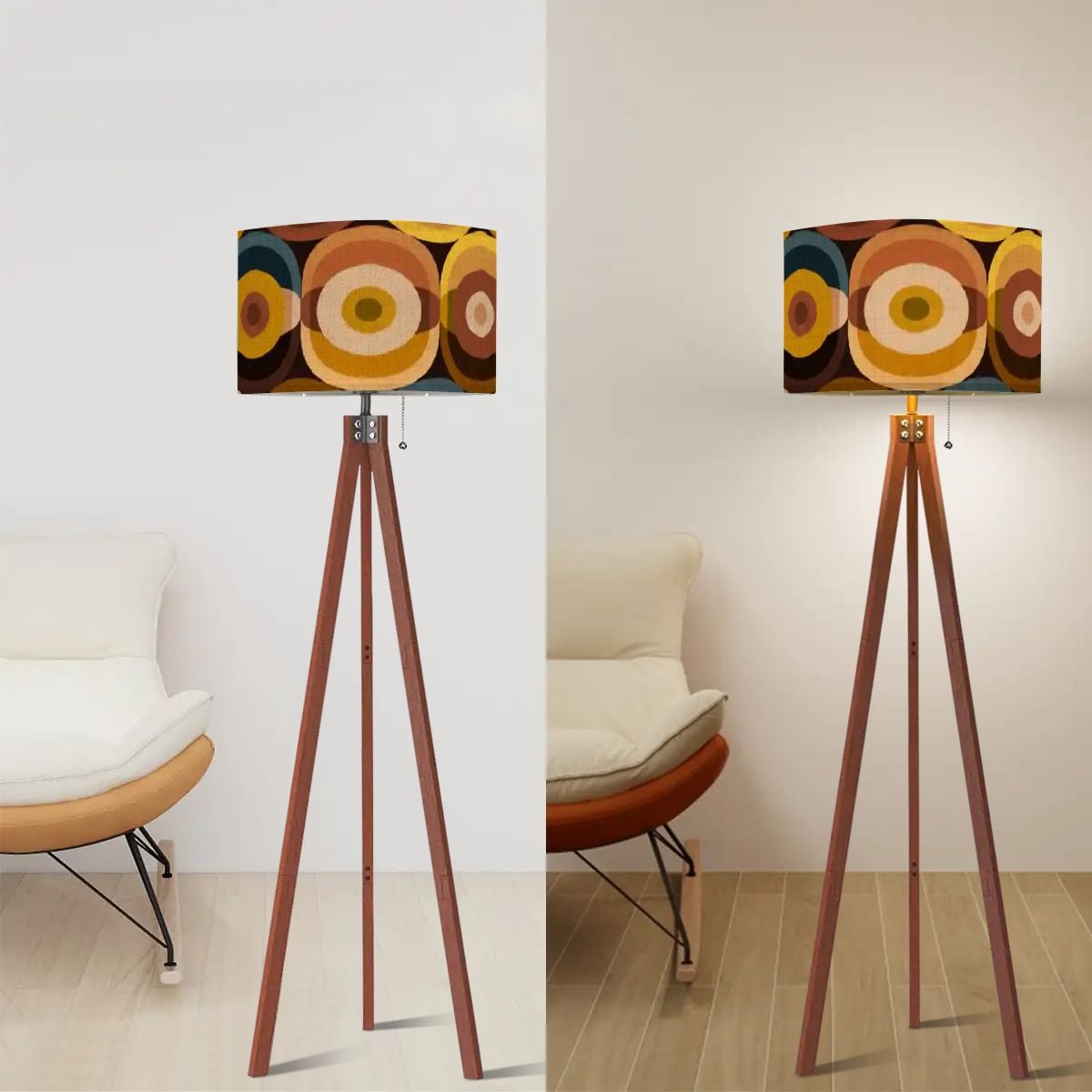 Kate McEnroe New York Retro 70s Groovy Orbs Mid Century Modern Earthy Tripod Floor LampTripod Floor LampsLWItKd52P9