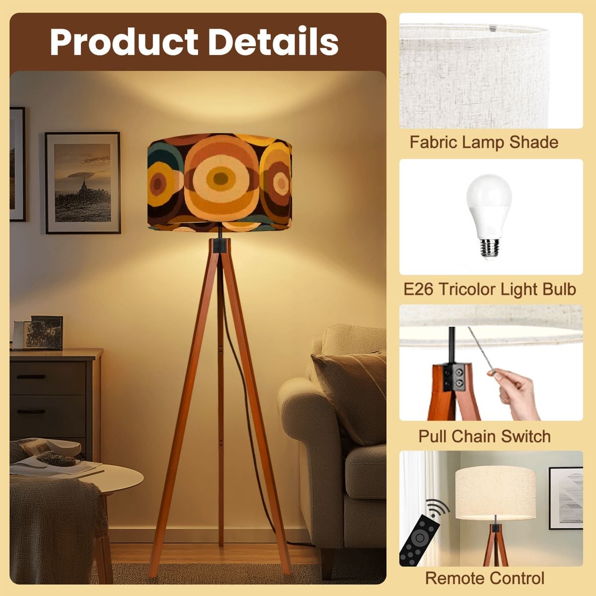 Kate McEnroe New York Retro 70s Groovy Orbs Mid Century Modern Earthy Tripod Floor LampTripod Floor LampsLWItKd52P9