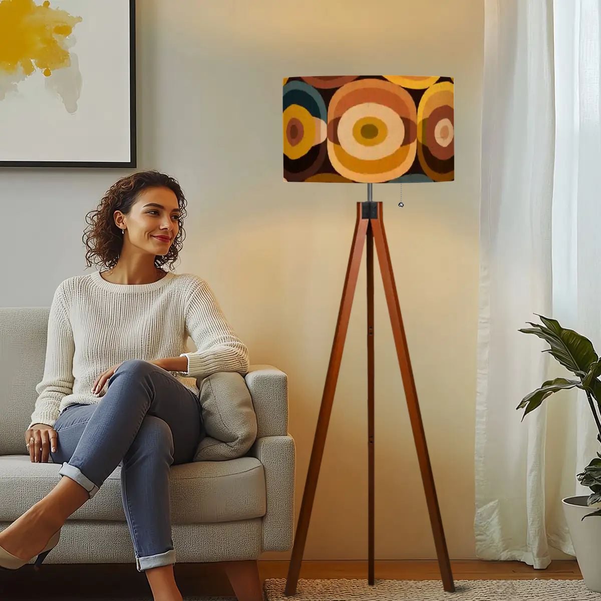 Kate McEnroe New York Retro 70s Groovy Orbs Mid Century Modern Earthy Tripod Floor LampTripod Floor LampsLWItKd52P9