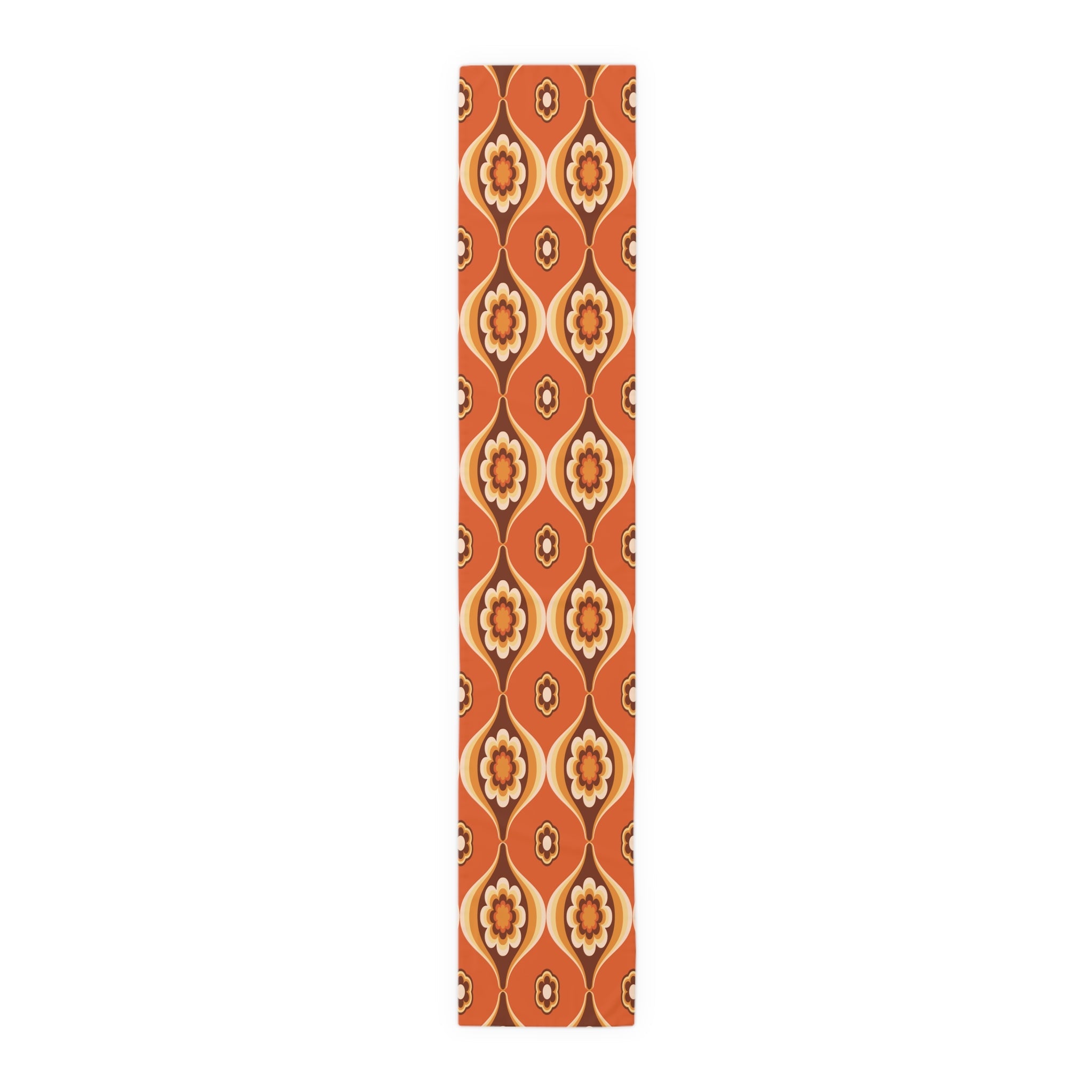 Kate McEnroe New York Retro 70s Mod Floral Table Runner, Mid Century Modern Orange Brown Dining AccentTable Runners11547702429488675937