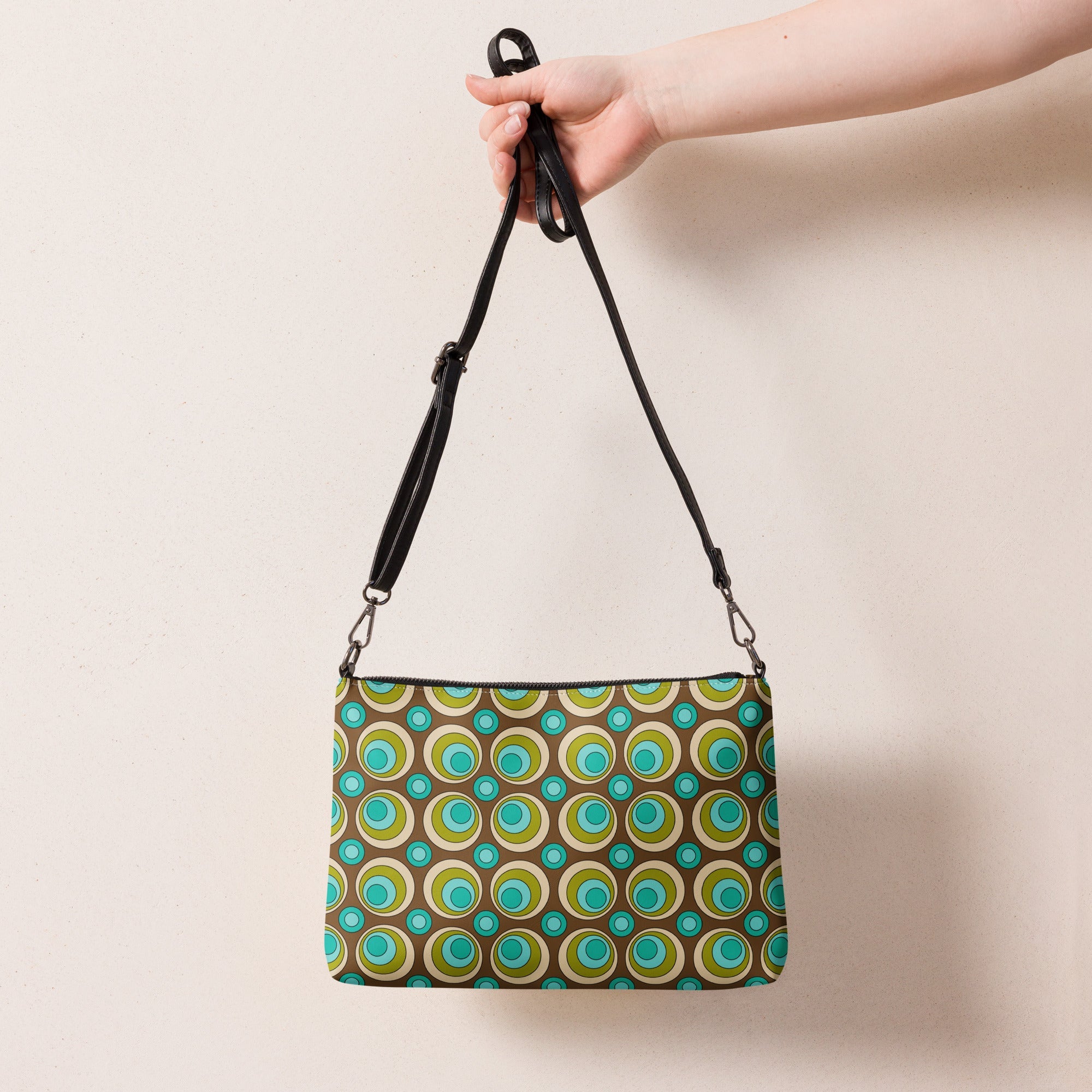 Kate McEnroe New York Retro 70s Mod Flower Power Crossbody Bag, Bold Orange & Brown Geometric Shoulder Bag, Mid Century Modern Fashion AccessoryHandbags7317744_16708
