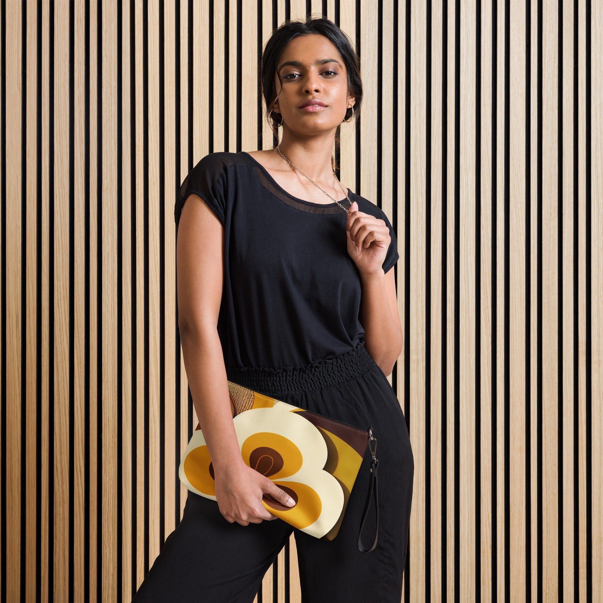 Kate McEnroe New York Retro 70s Mod Flower Power Crossbody Bag, Bold Orange & Brown Geometric Shoulder Bag, Mid Century Modern Fashion AccessoryHandbags9012215_16708