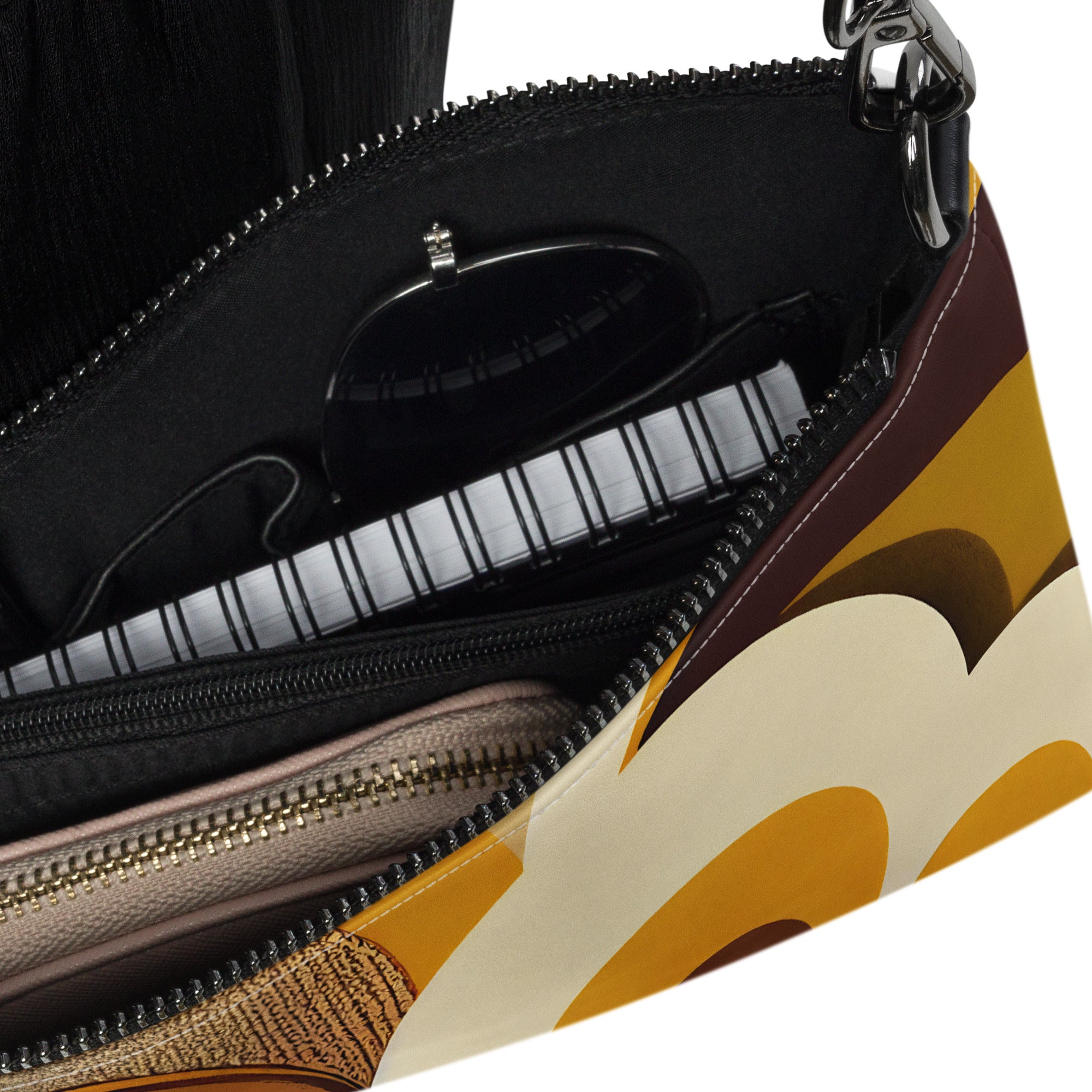 Kate McEnroe New York Retro 70s Mod Flower Power Crossbody Bag, Bold Orange & Brown Geometric Shoulder Bag, Mid Century Modern Fashion AccessoryHandbags9012215_16708