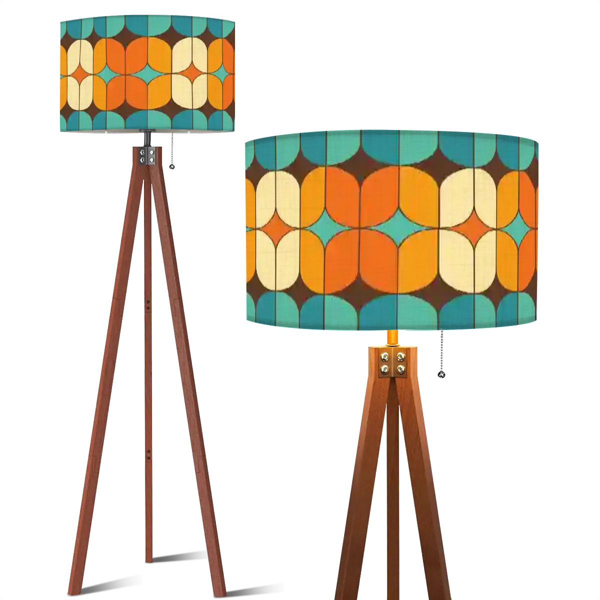 Kate McEnroe New York Retro 70s Mod Geometric Tripod Floor Lamp, Mid Century Modern Orange Teal LightingTripod Floor Lampsx9NljsIKqk