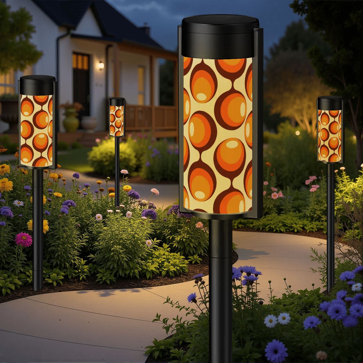 Retro 70s Orb Solar Lights Set of 4, Mid Century Modern Outdoor