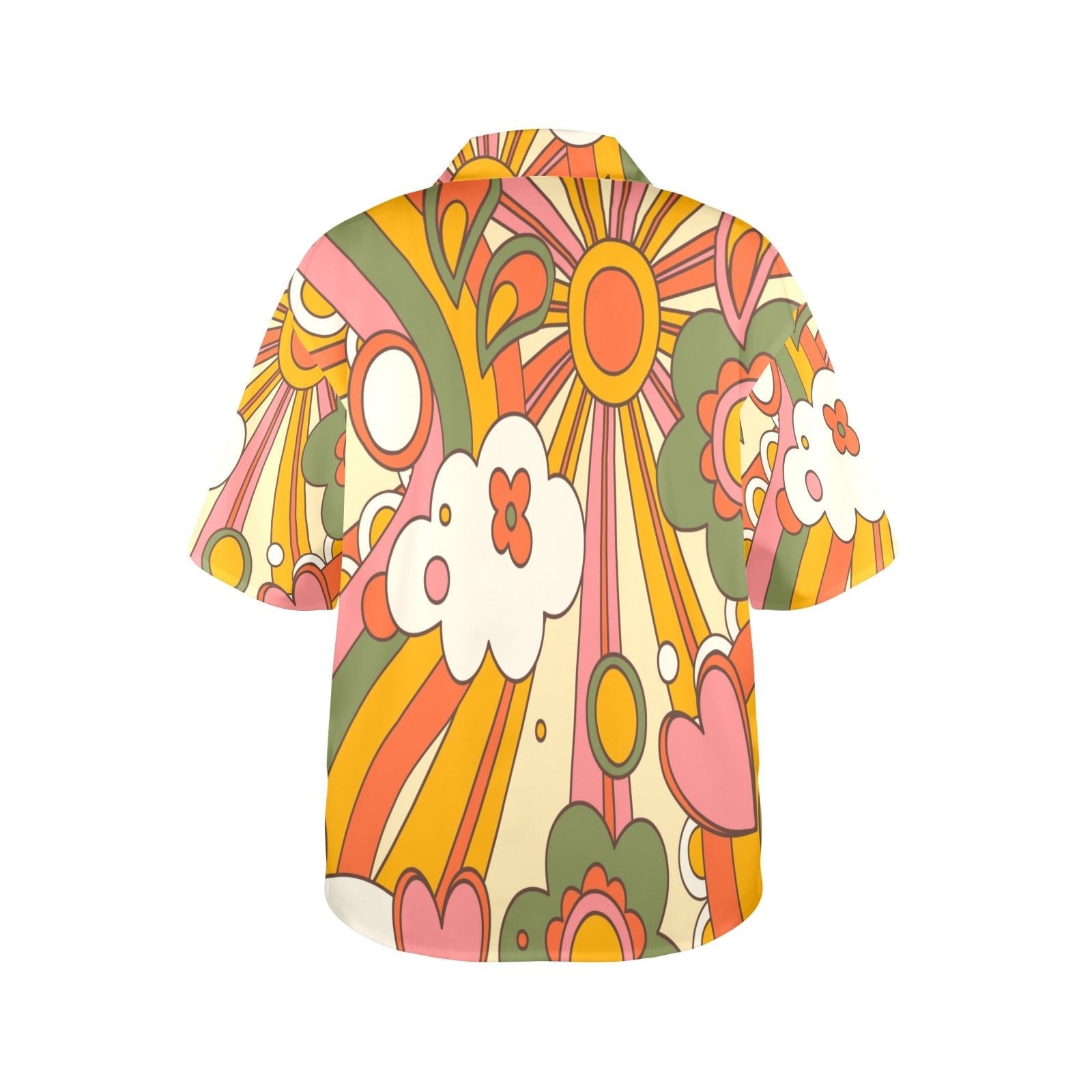 Kate McEnroe New York Retro 70s Psychedelic Hawaiian Shirt, Groovy Sunshine Floral Short Sleeve Button - UpWomen&