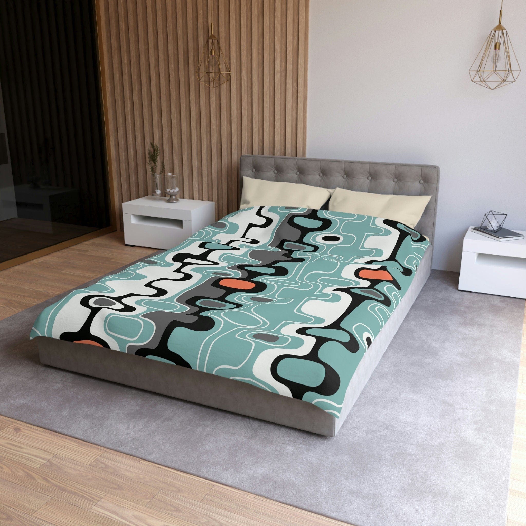 Kate McEnroe New York Retro Abstract Mid Century Modern Duvet Cover, MCM Geometric Oval Queen, King, Twin, Twin XL Microfiber Bedding, Dorm Room DecorDuvet Covers51048823299135616037