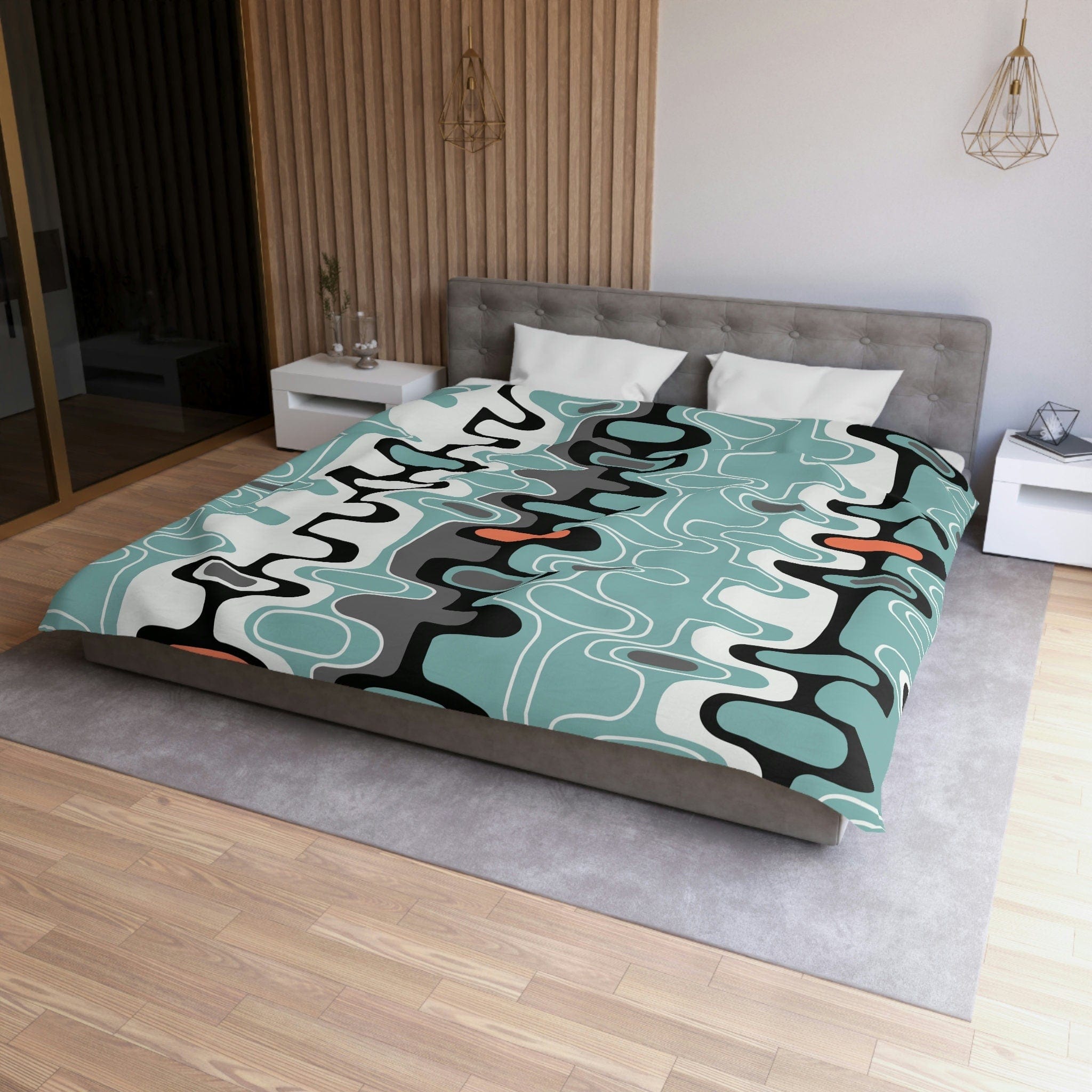 Kate McEnroe New York Retro Abstract Mid Century Modern Duvet Cover, MCM Geometric Oval Queen, King, Twin, Twin XL Microfiber Bedding, Dorm Room DecorDuvet Covers51048823299135616037