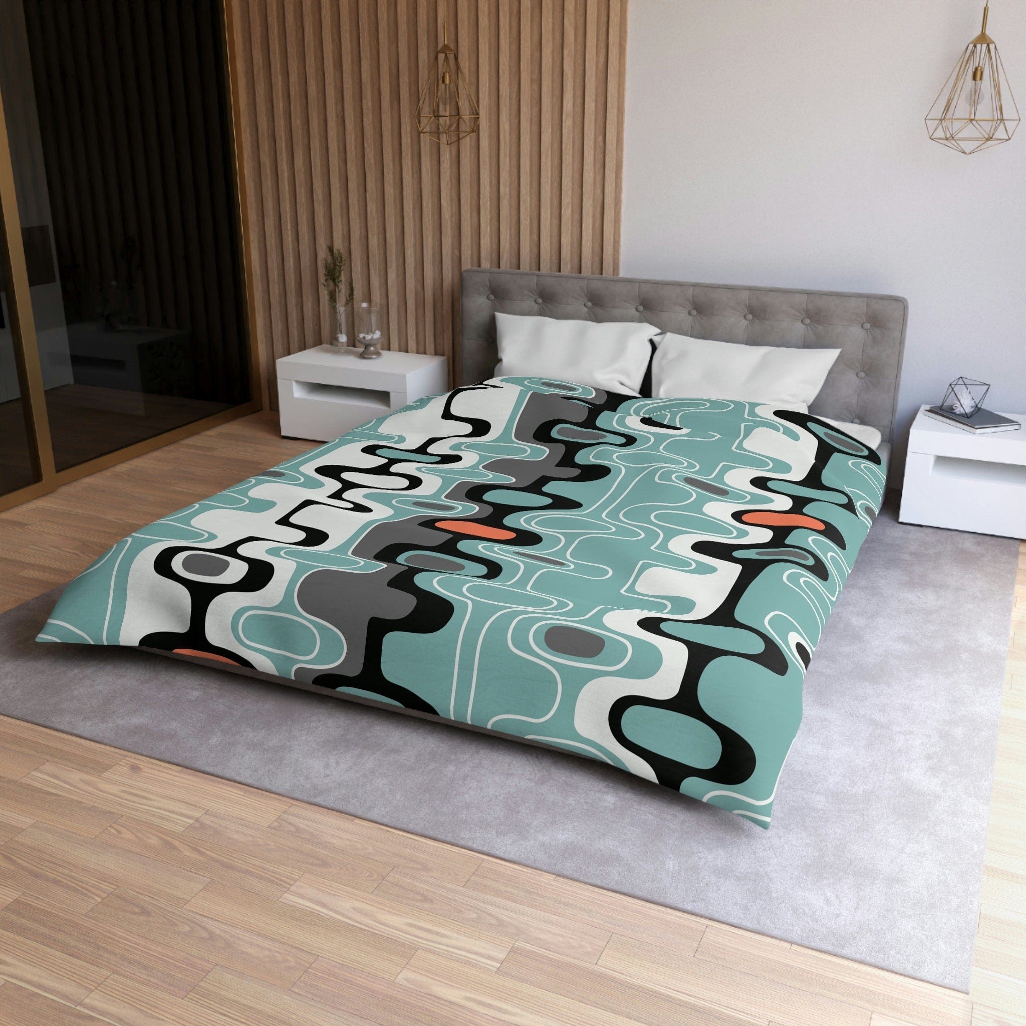 Kate McEnroe New York Retro Abstract Mid Century Modern Duvet Cover, MCM Geometric Oval Queen, King, Twin, Twin XL Microfiber Bedding, Dorm Room DecorDuvet Covers51048823299135616037