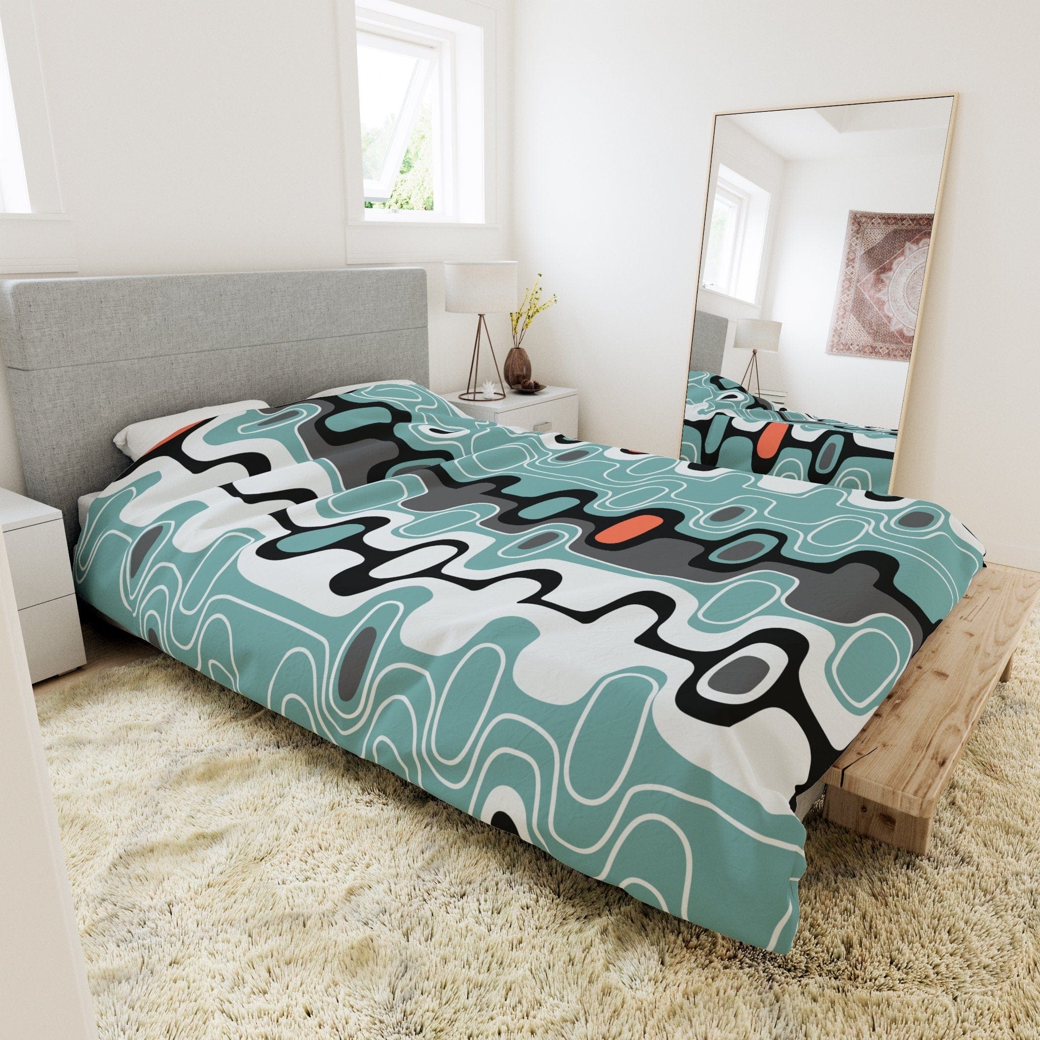 Kate McEnroe New York Retro Abstract Mid Century Modern Duvet Cover, MCM Geometric Oval Queen, King, Twin, Twin XL Microfiber Bedding, Dorm Room DecorDuvet Covers51048823299135616037