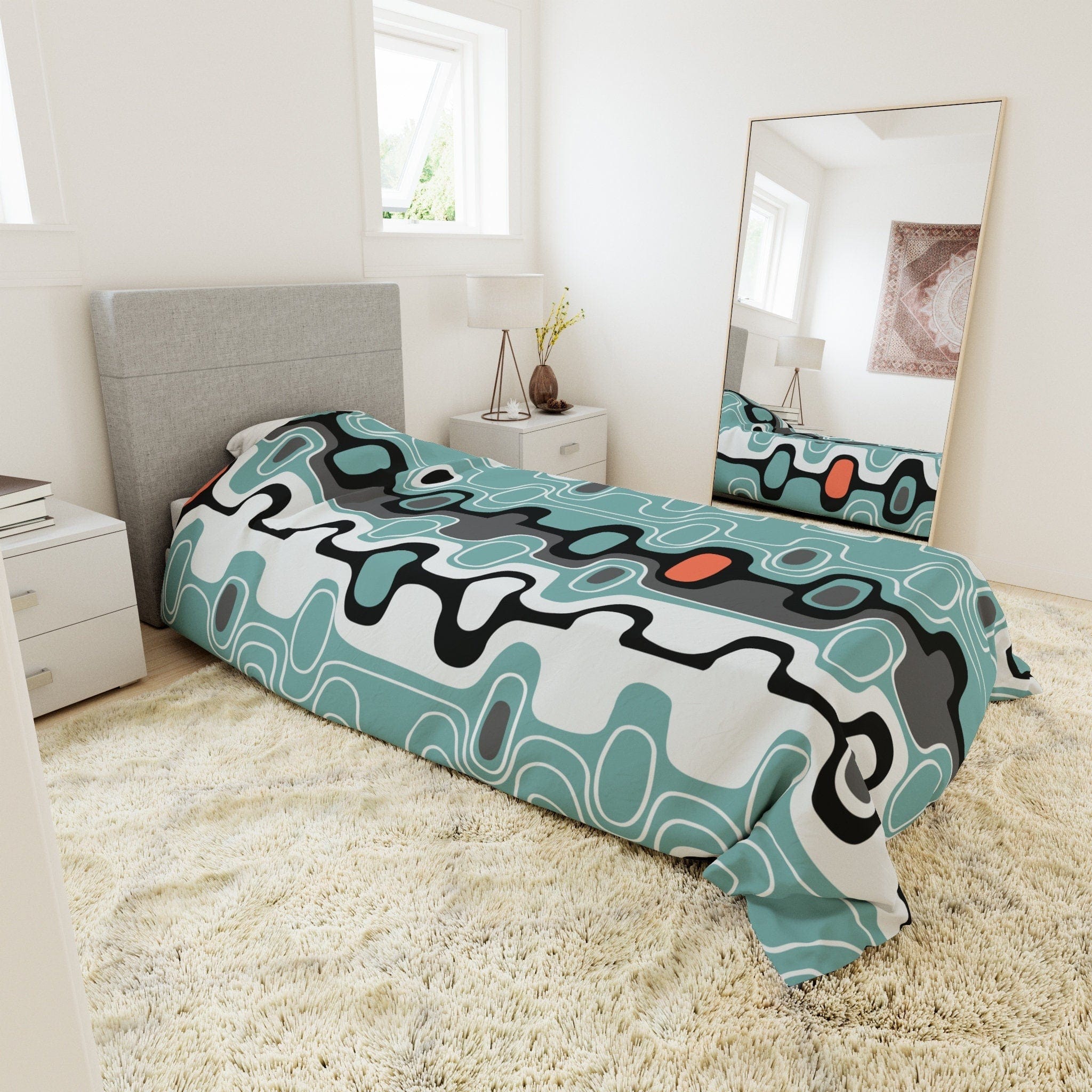 Kate McEnroe New York Retro Abstract Mid Century Modern Duvet Cover, MCM Geometric Oval Queen, King, Twin, Twin XL Microfiber Bedding, Dorm Room DecorDuvet Covers51048823299135616037