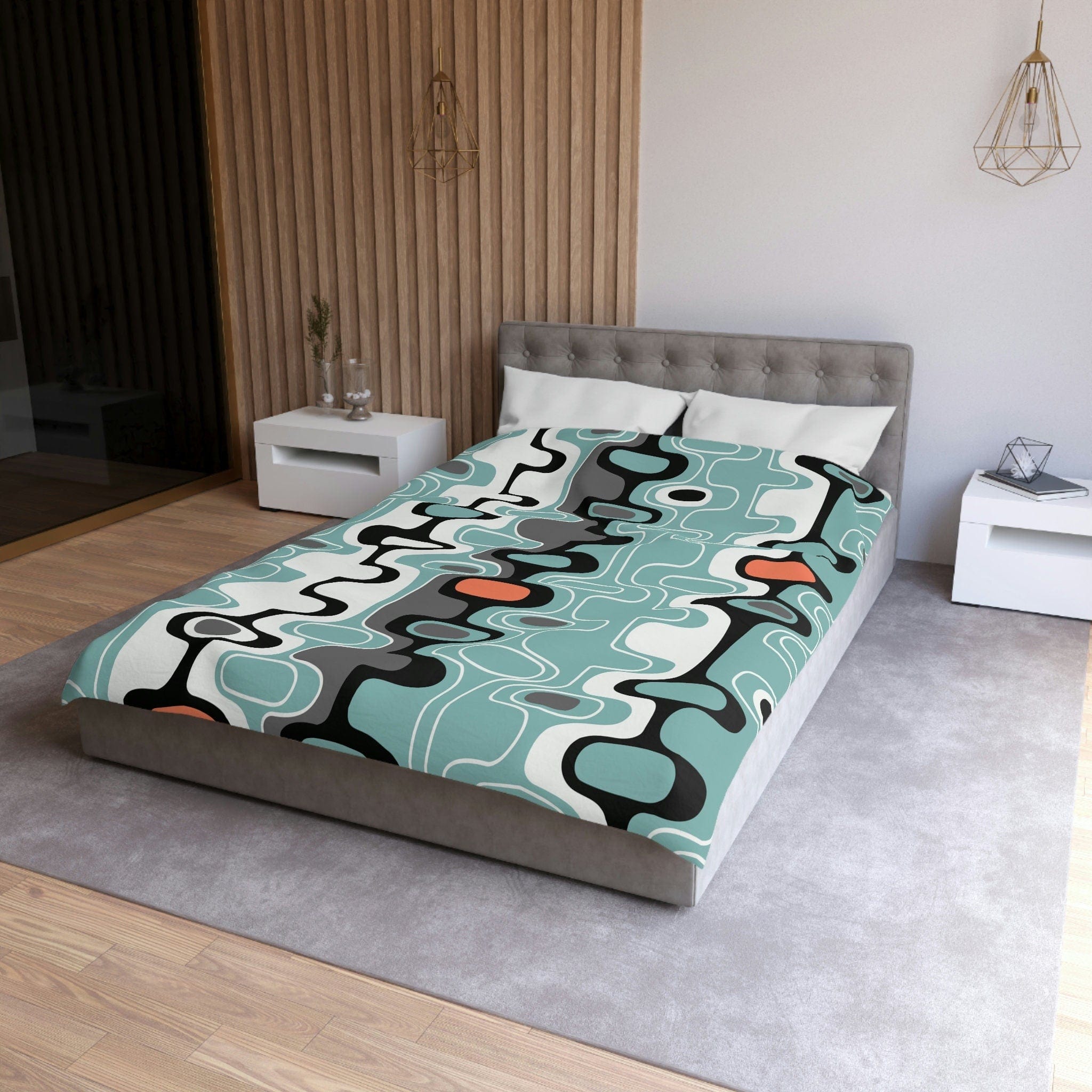 Kate McEnroe New York Retro Abstract Mid Century Modern Duvet Cover, MCM Geometric Oval Queen, King, Twin, Twin XL Microfiber Bedding, Dorm Room DecorDuvet Covers51048823299135616037