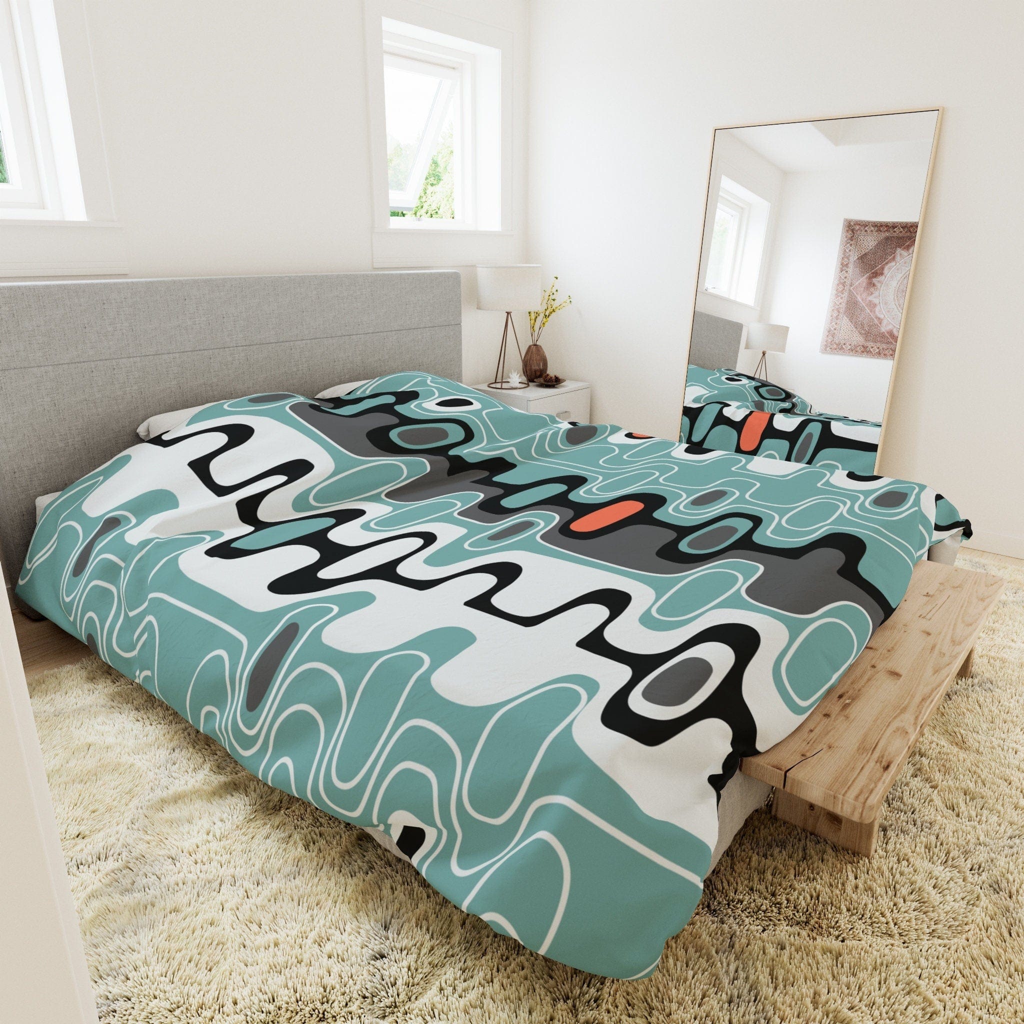 Kate McEnroe New York Retro Abstract Mid Century Modern Duvet Cover, MCM Geometric Oval Queen, King, Twin, Twin XL Microfiber Bedding, Dorm Room DecorDuvet Covers51048823299135616037