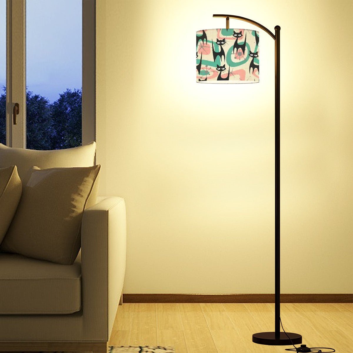 Kate McEnroe New York Retro Atomic Cat Arc Floor Lamp, Mid Century Modern, Geometric Starburst Light, Funky MCM Living Room AccentFloor Lamps5fSVVxtprK