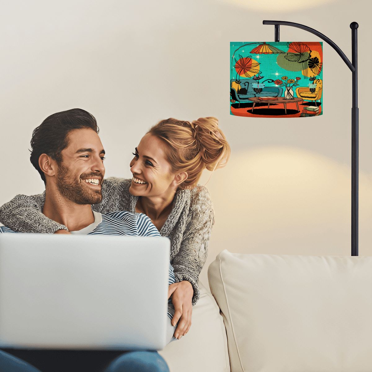 Kate McEnroe New York Retro Atomic Cat Arc Floor Lamp, Mid Century Modern Lounge Light, MCM Bookish Starburst Reading LampFloor LampsJ39PnmhAPh