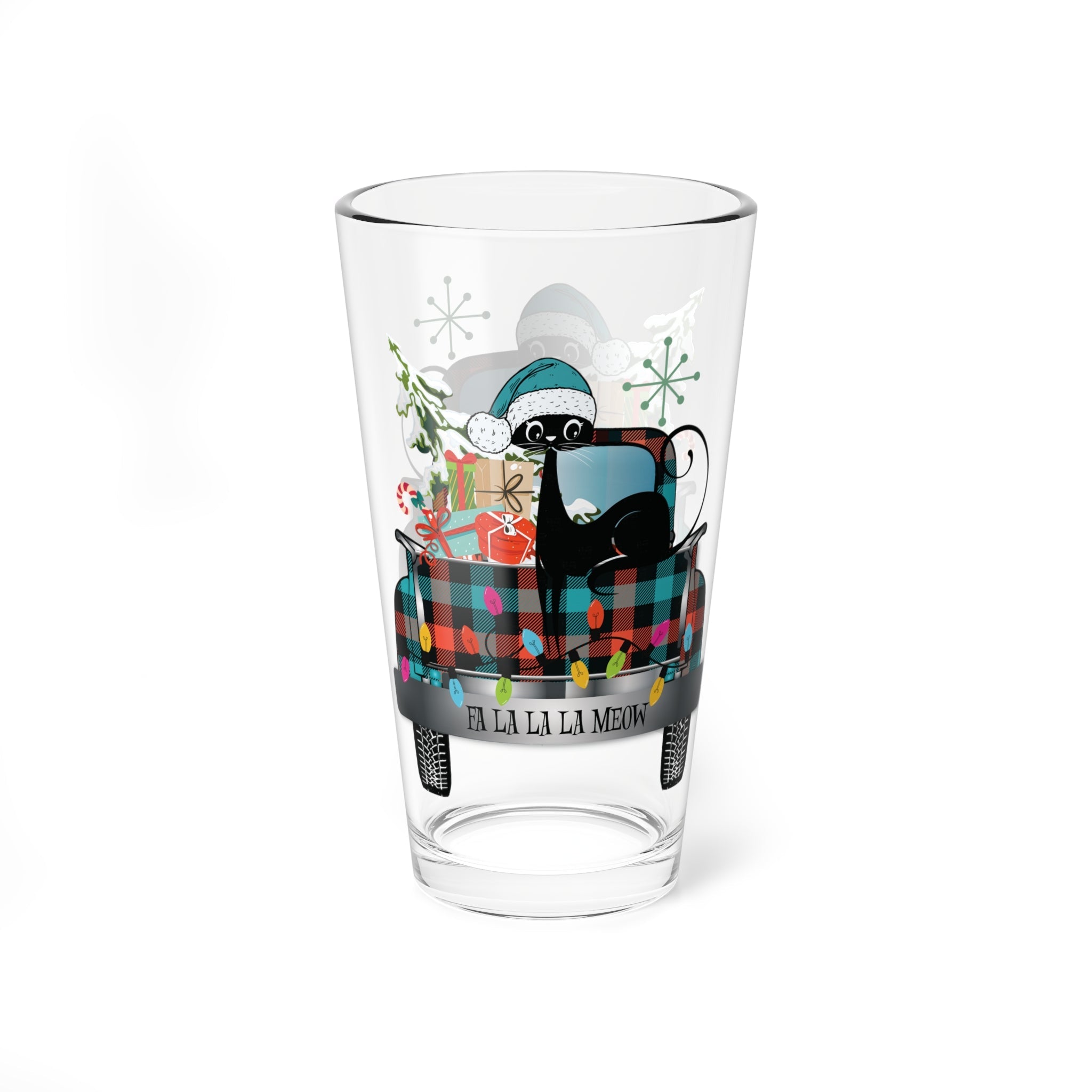 Kate McEnroe New York Retro Atomic Cat Christmas Truck Pint GlassPint Glasses13271339297182182344