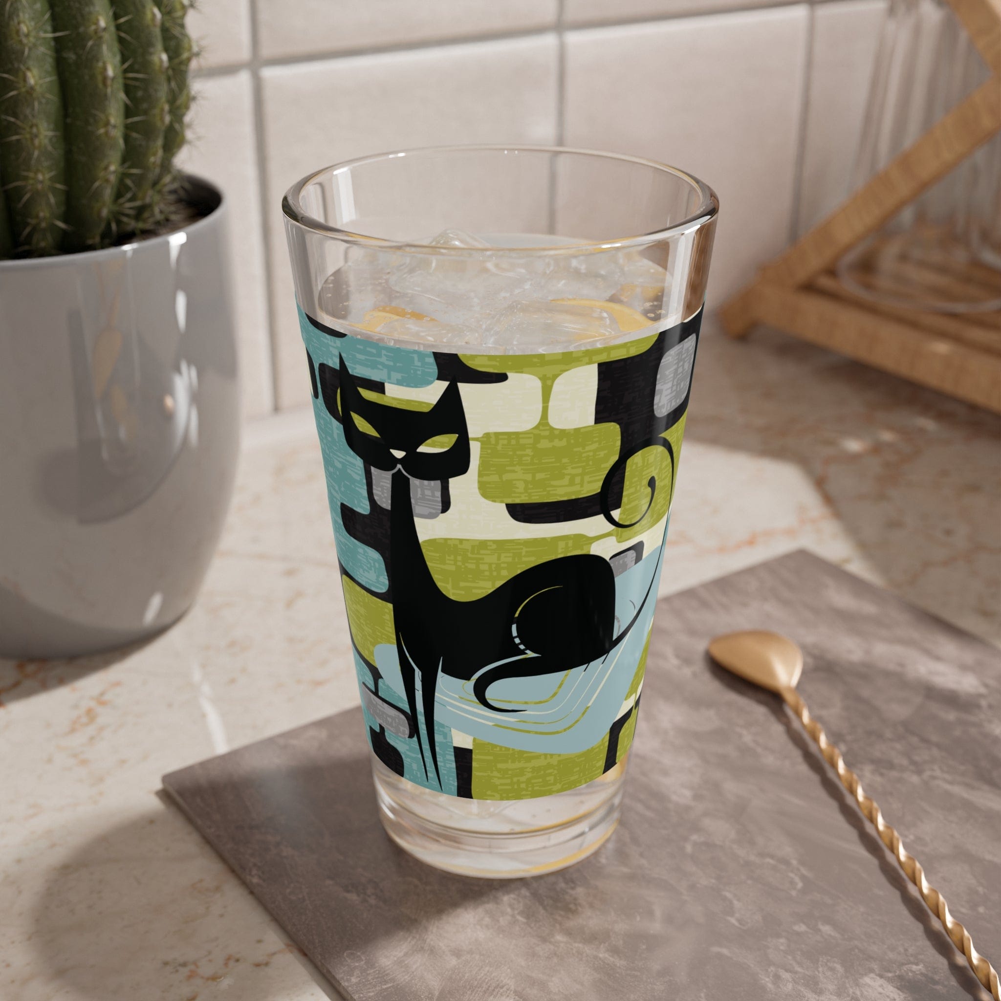Kate McEnroe New York Retro Atomic Cat Cocktail Glass, Mid Century Modern Pint, Whimsical Drinking GlassMixing Glasses74729620422546502929