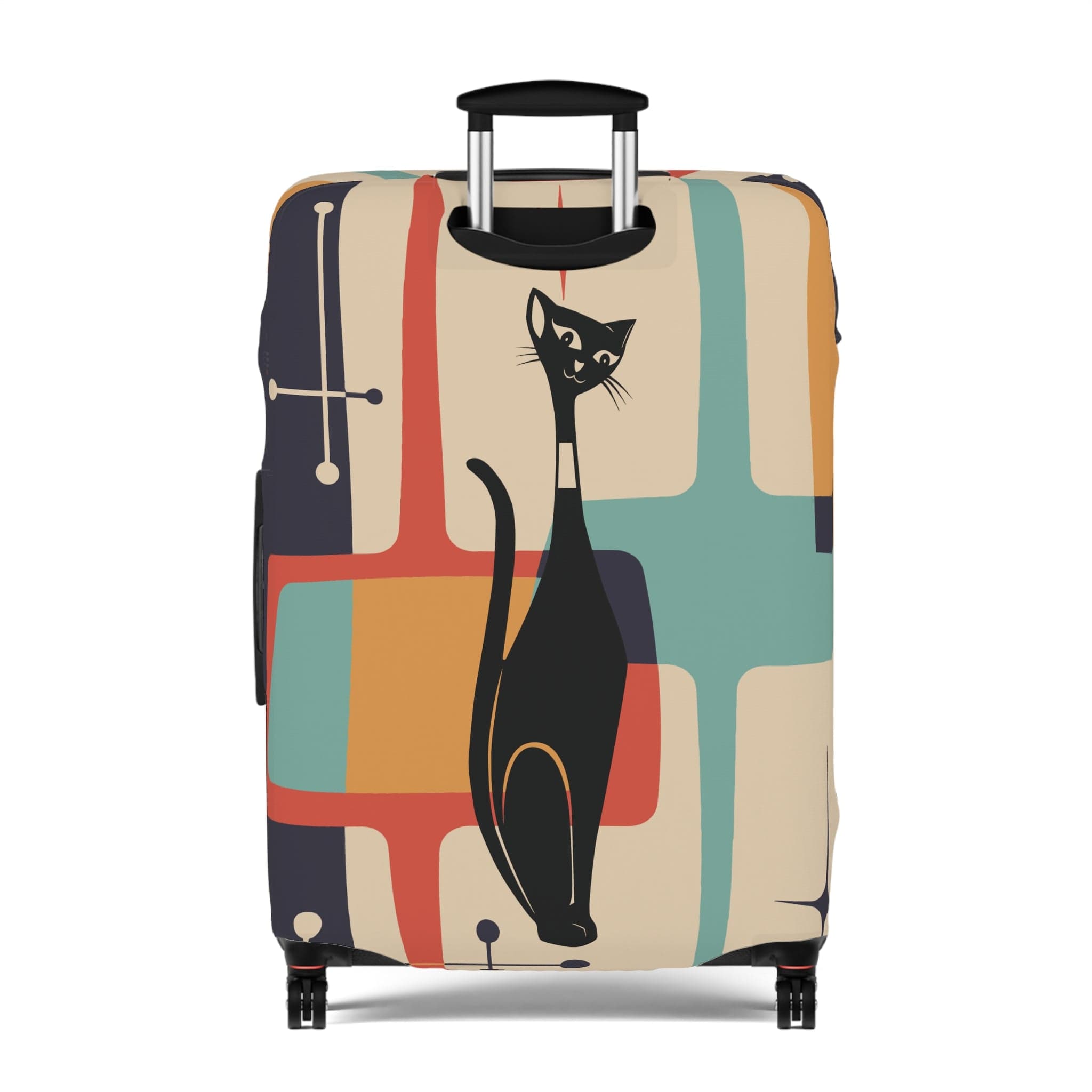 Kate McEnroe New York Retro Atomic Cat Luggage Cover, Mid - Century Teal & Mustard Design, Vintage Style Suitcase ProtectorLuggage Covers21800754006061987574