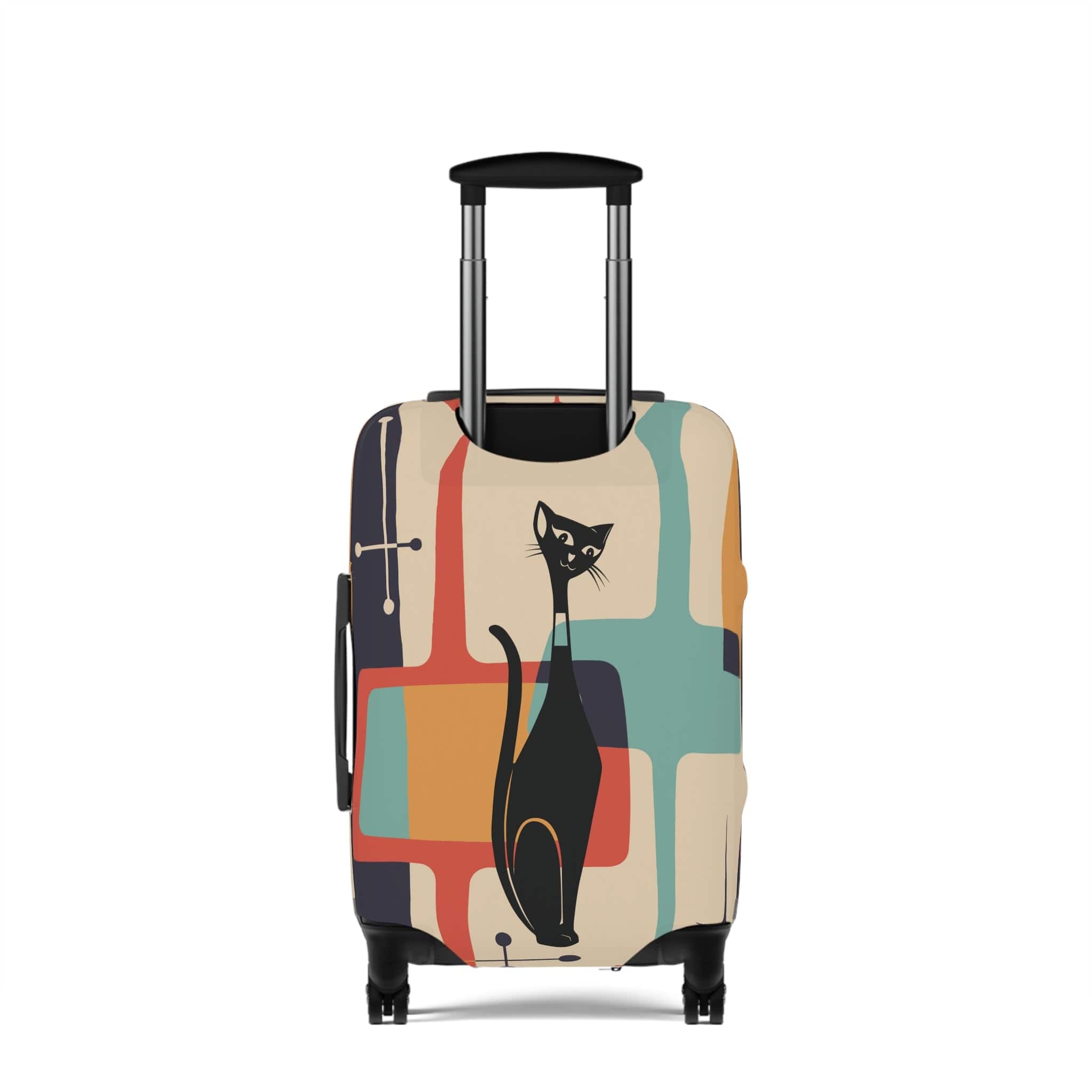 Kate McEnroe New York Retro Atomic Cat Luggage Cover, Mid - Century Teal & Mustard Design, Vintage Style Suitcase ProtectorLuggage Covers21800754006061987574