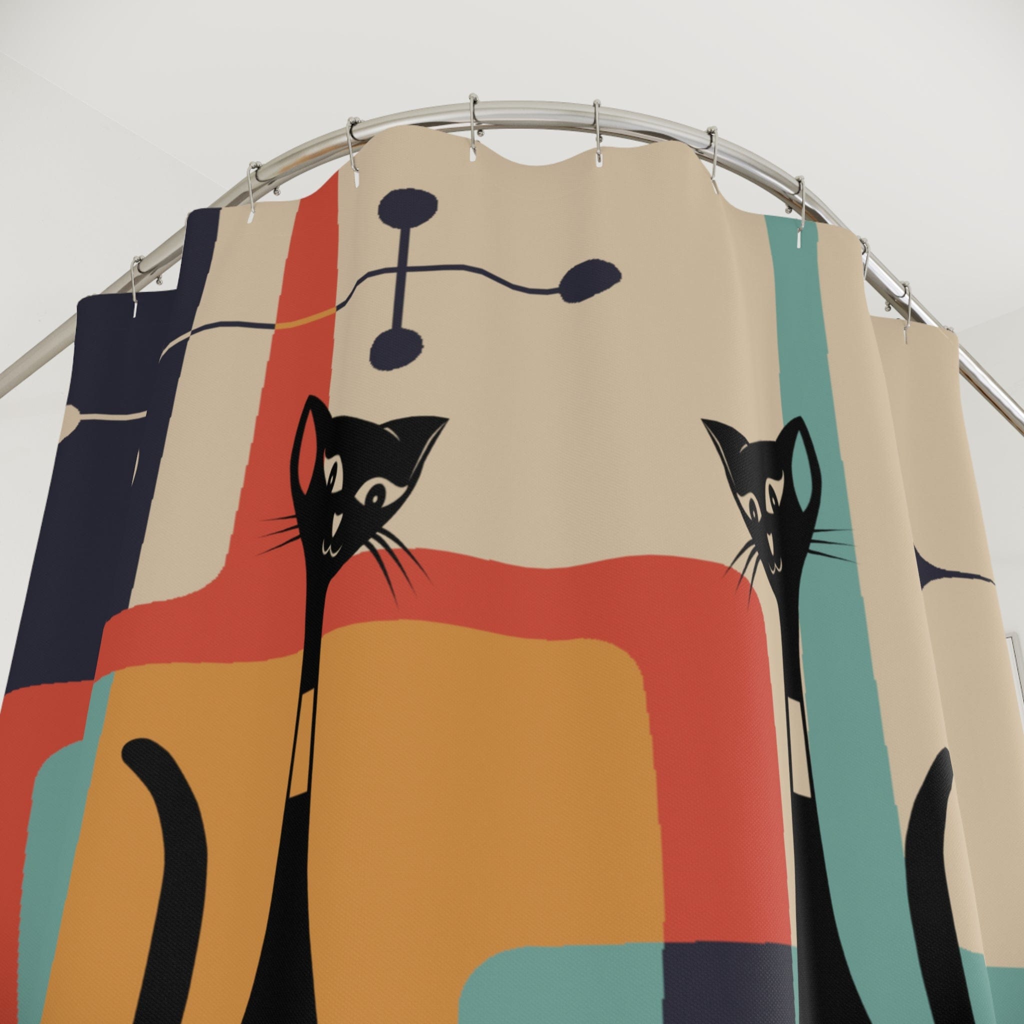 Kate McEnroe New York Retro Atomic Cat MCM Starburst Shower CurtainsShower CurtainsS40 - ORA - CAT - 7X9