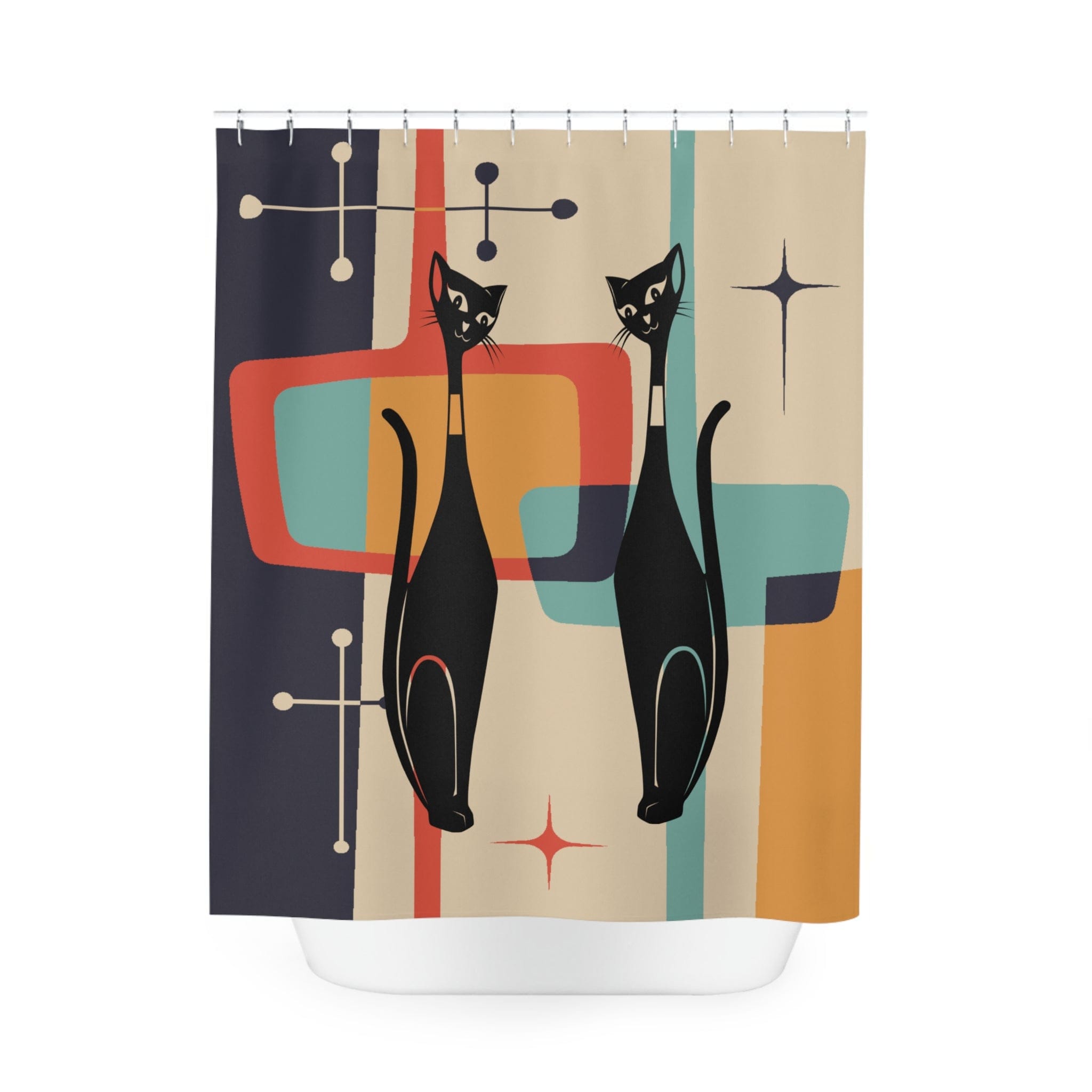 Kate McEnroe New York Retro Atomic Cat MCM Starburst Shower CurtainsShower CurtainsS40 - ORA - CAT - 7X9