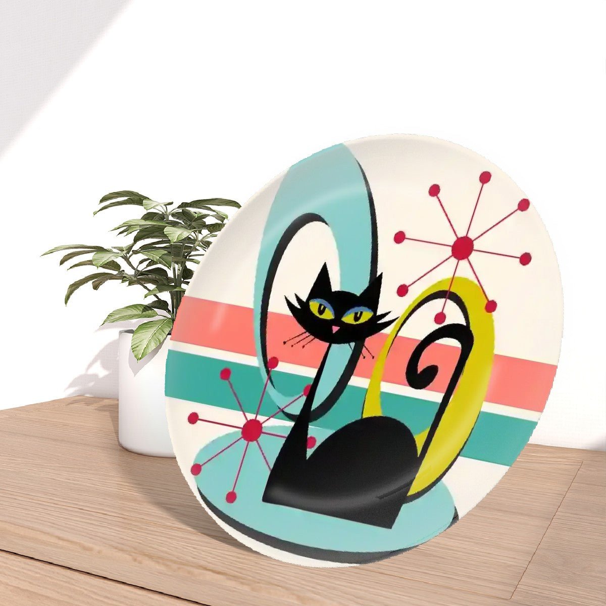 Kate McEnroe New York Retro Atomic Cat Mid Century Modern Decorative Plate, Vintage 50s Geometric Art, Funky Kitchen AccentDecorative Plates1Qkvb47sPx