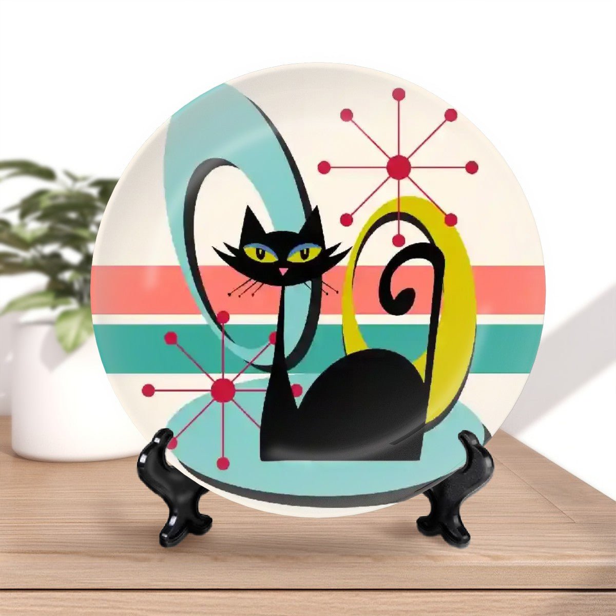 Kate McEnroe New York Retro Atomic Cat Mid Century Modern Decorative Plate, Vintage 50s Geometric Art, Funky Kitchen AccentDecorative Plates1Qkvb47sPx