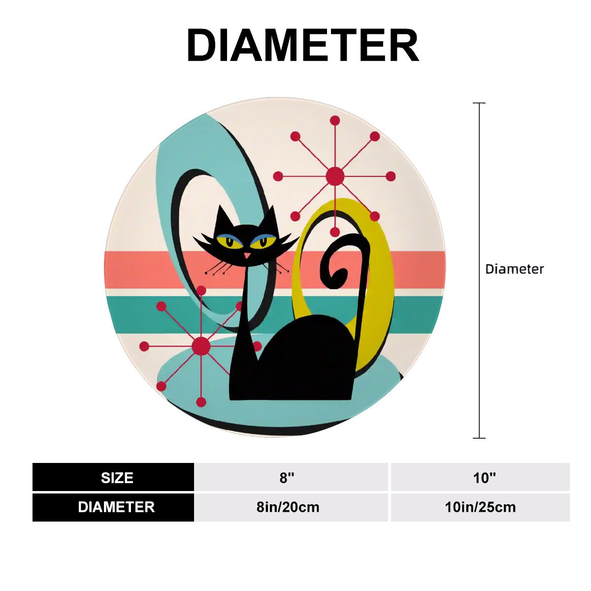 Kate McEnroe New York Retro Atomic Cat Mid Century Modern Decorative Plate, Vintage 50s Geometric Art, Funky Kitchen AccentDecorative Plates1Qkvb47sPx