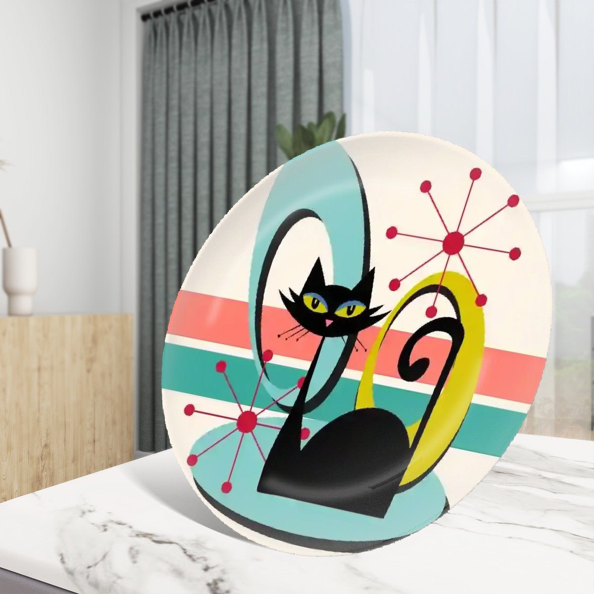 Kate McEnroe New York Retro Atomic Cat Mid Century Modern Decorative Plate, Vintage 50s Geometric Art, Funky Kitchen AccentDecorative Plates1Qkvb47sPx