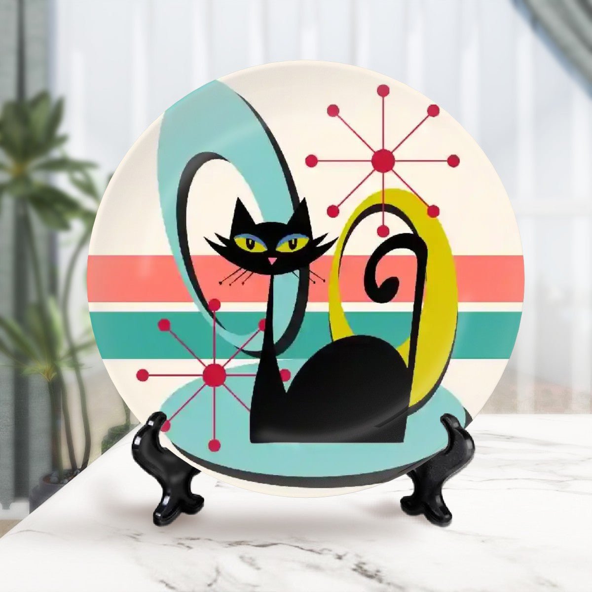 Kate McEnroe New York Retro Atomic Cat Mid Century Modern Decorative Plate, Vintage 50s Geometric Art, Funky Kitchen AccentDecorative Plates1Qkvb47sPx