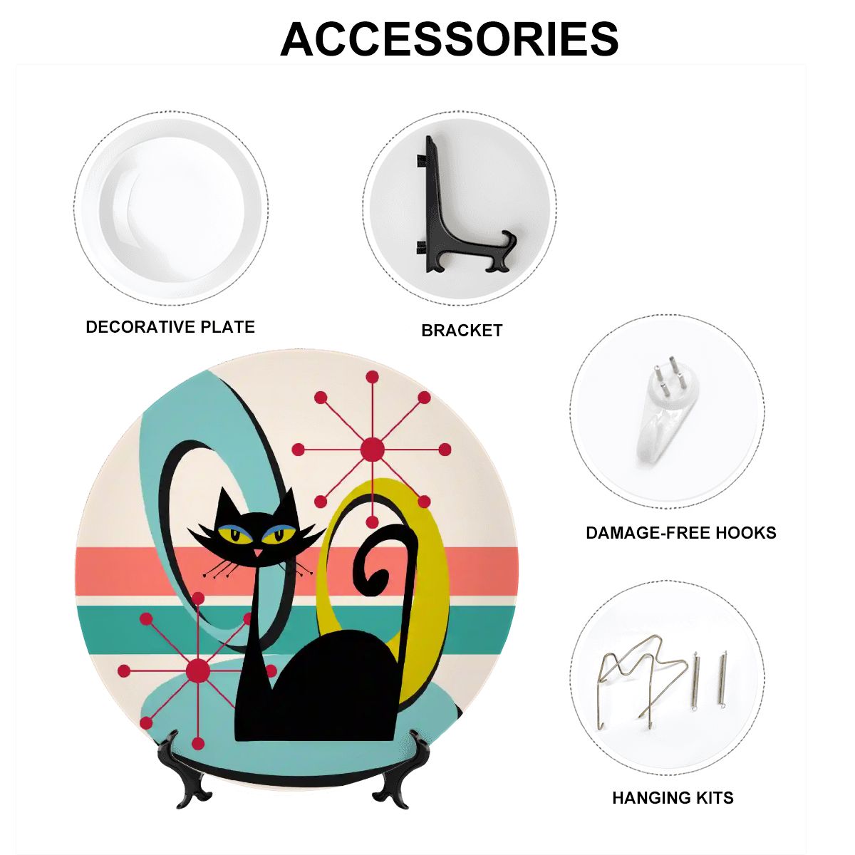 Kate McEnroe New York Retro Atomic Cat Mid Century Modern Decorative Plate, Vintage 50s Geometric Art, Funky Kitchen AccentDecorative Plates1Qkvb47sPx