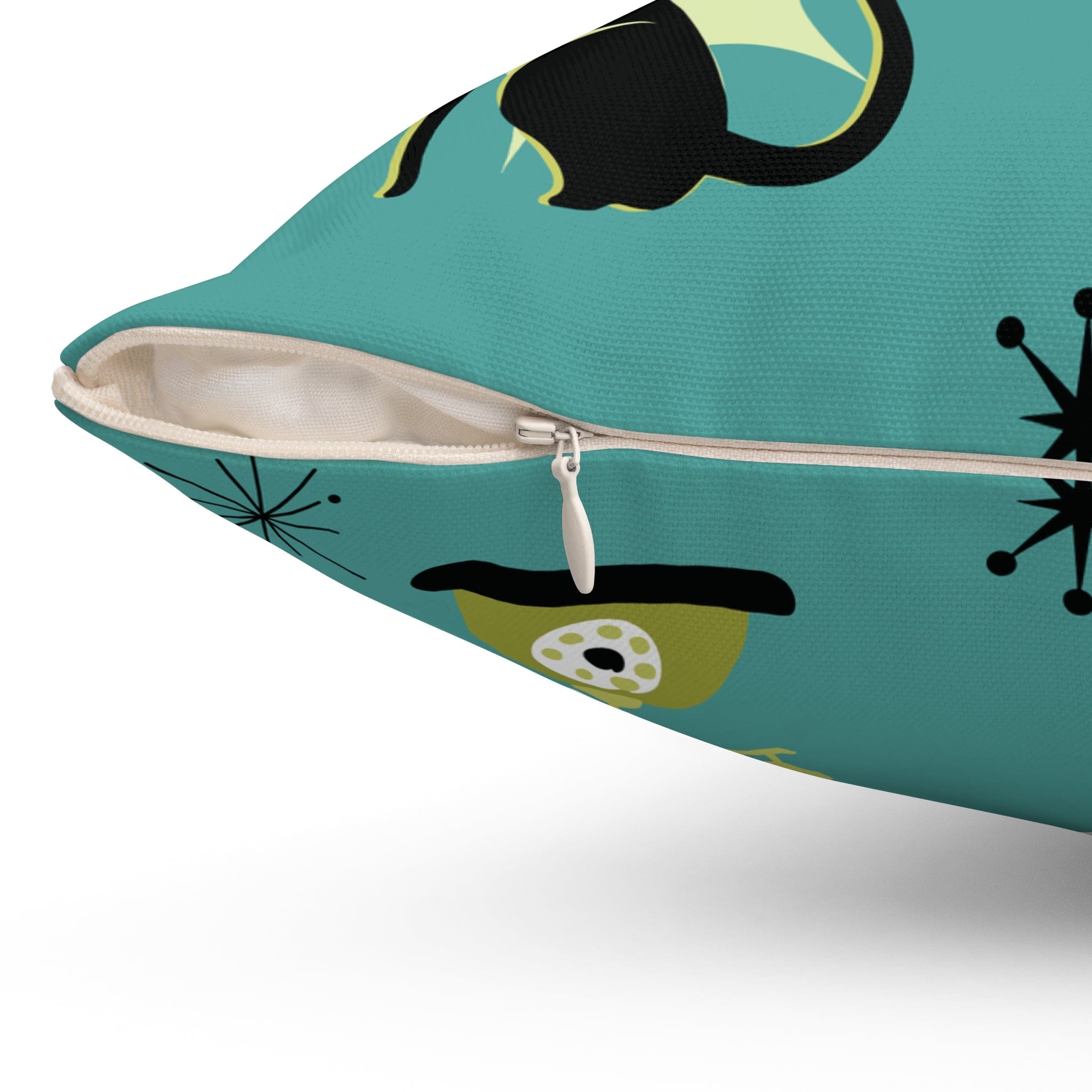 Kate McEnroe New York Retro Atomic Cat Mid Century Modern Teal, Green Throw PillowThrow Pillows89237957069866915019