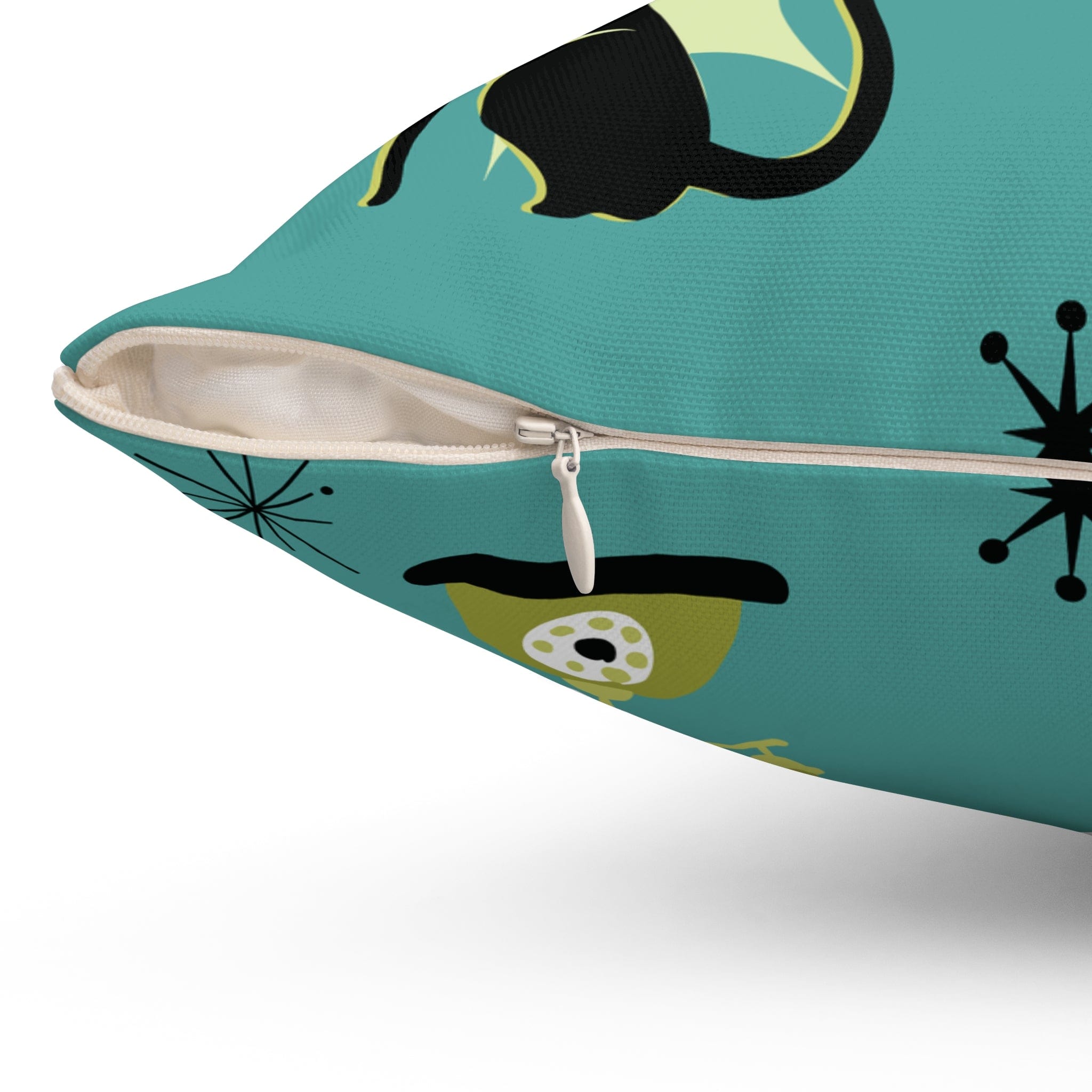 Kate McEnroe New York Retro Atomic Cat Mid Century Modern Teal, Green Throw PillowThrow Pillows89237957069866915019