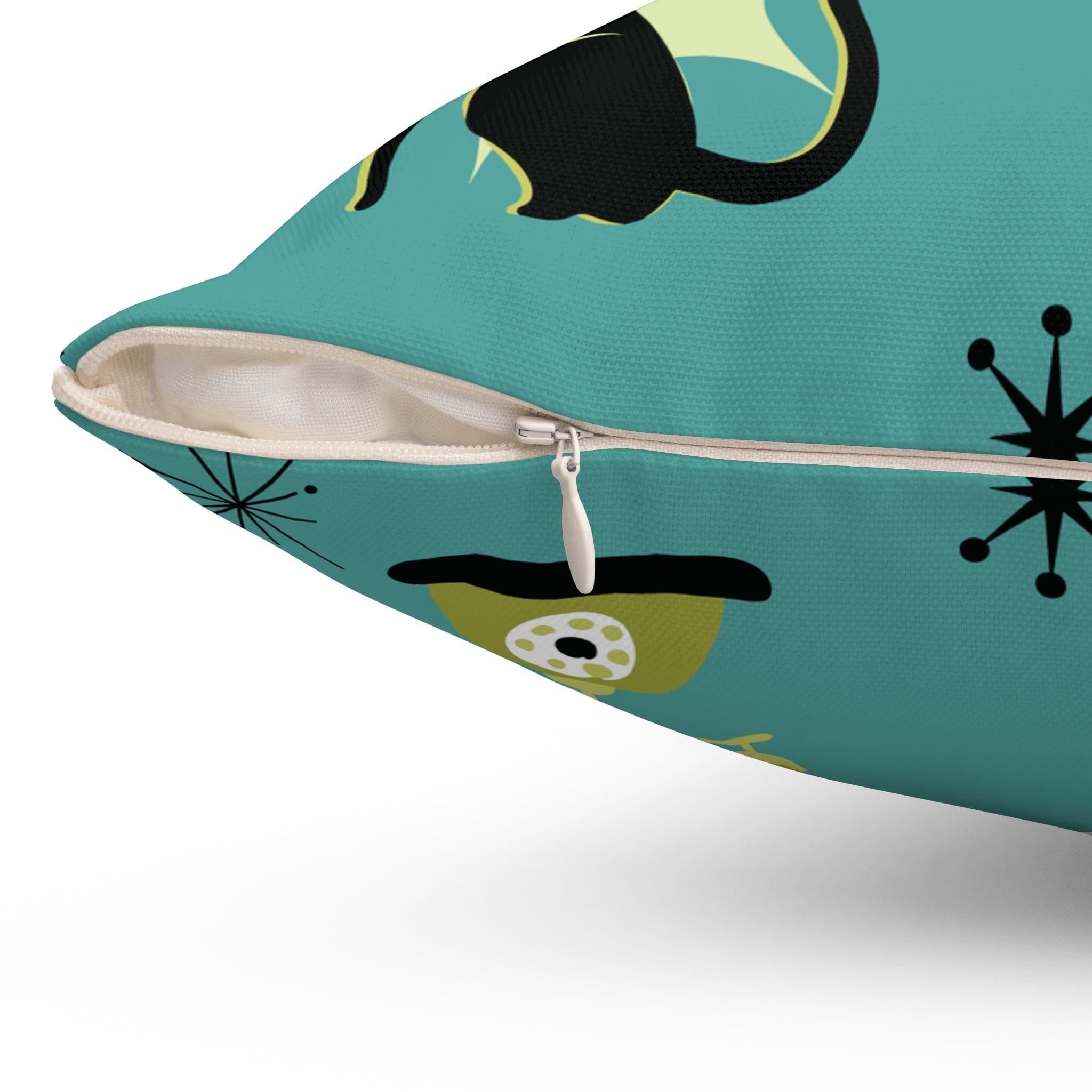 Kate McEnroe New York Retro Atomic Cat Mid Century Modern Teal, Green Throw PillowThrow Pillows89237957069866915019