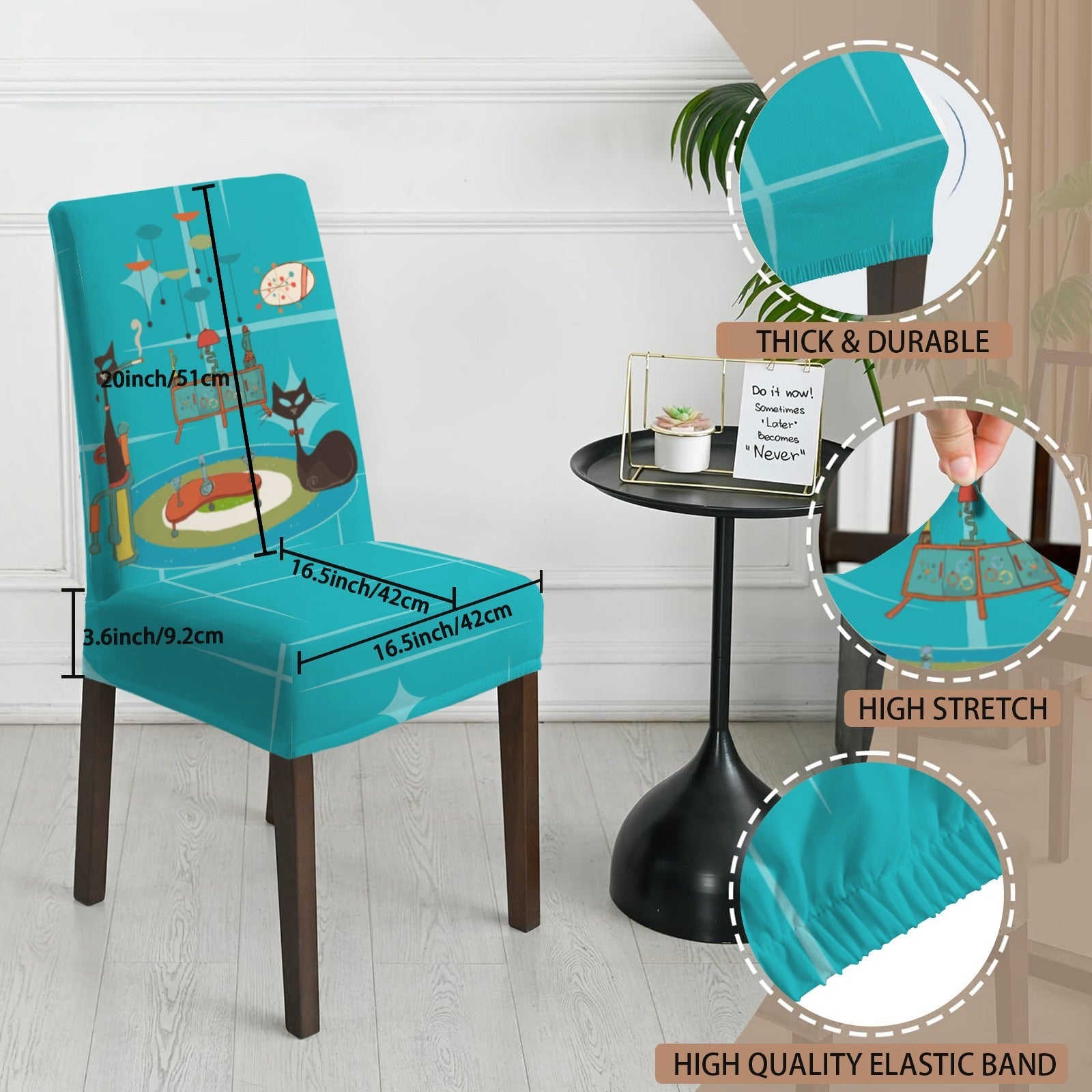 Kate McEnroe New York Retro Atomic Cat Mid Century Modern Turquoise Dining Chair CoversChair SlipcoversD3231154