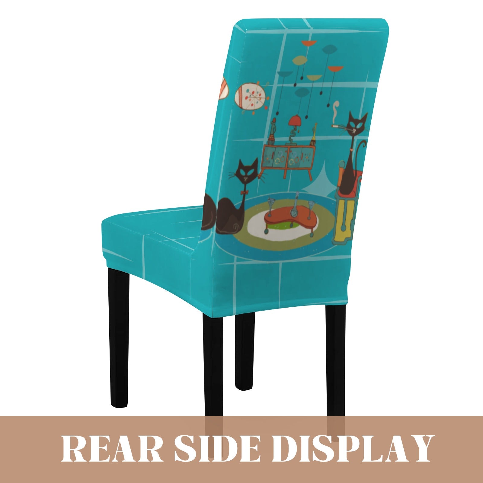 Kate McEnroe New York Retro Atomic Cat Mid Century Modern Turquoise Dining Chair CoversChair SlipcoversD3231154