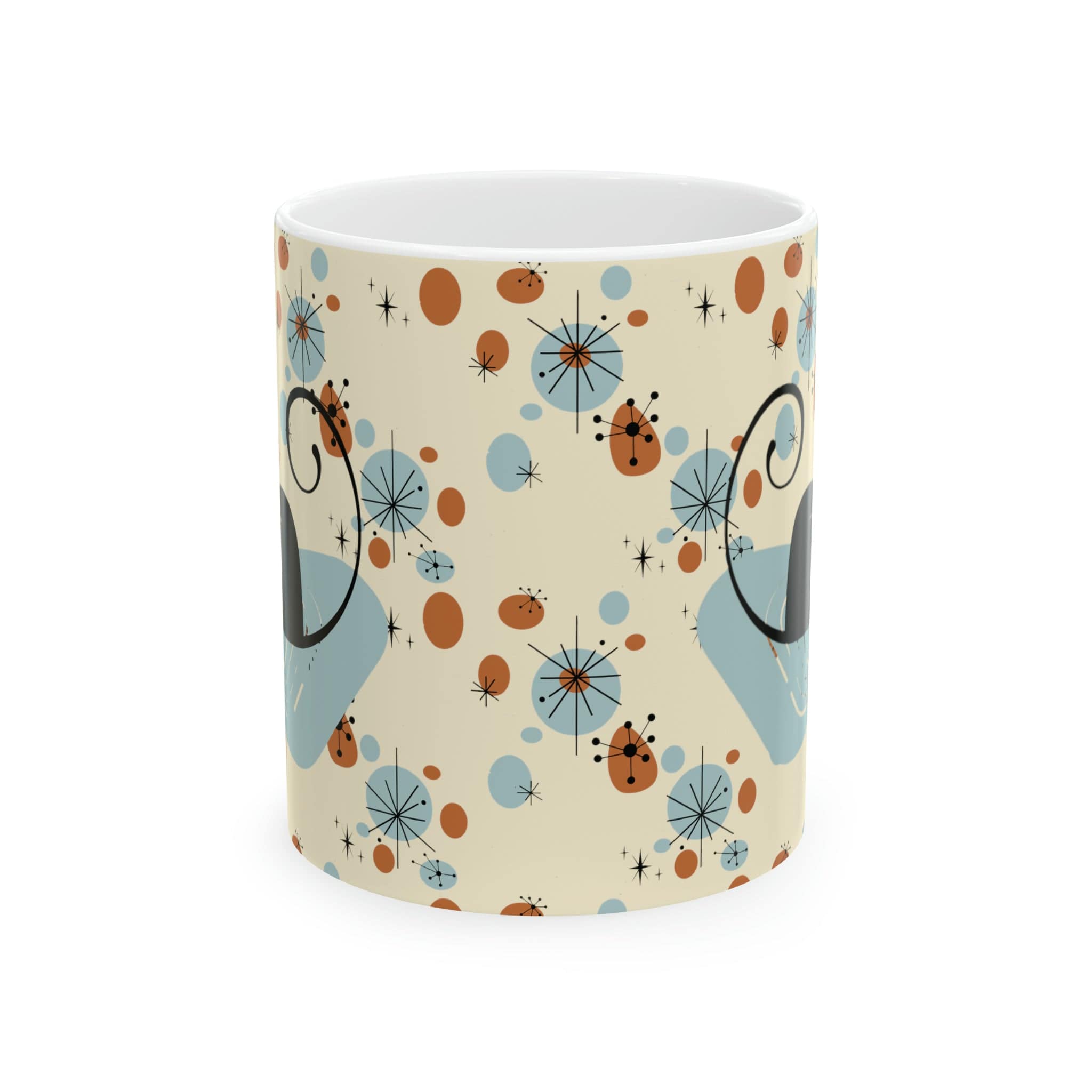 Kate McEnroe New York Retro Atomic Cat Mug, Mid Century Modern Kitchenware, MCM Starburst Coffee Cup, Vintage Style DrinkwareMugs18397329993031186646