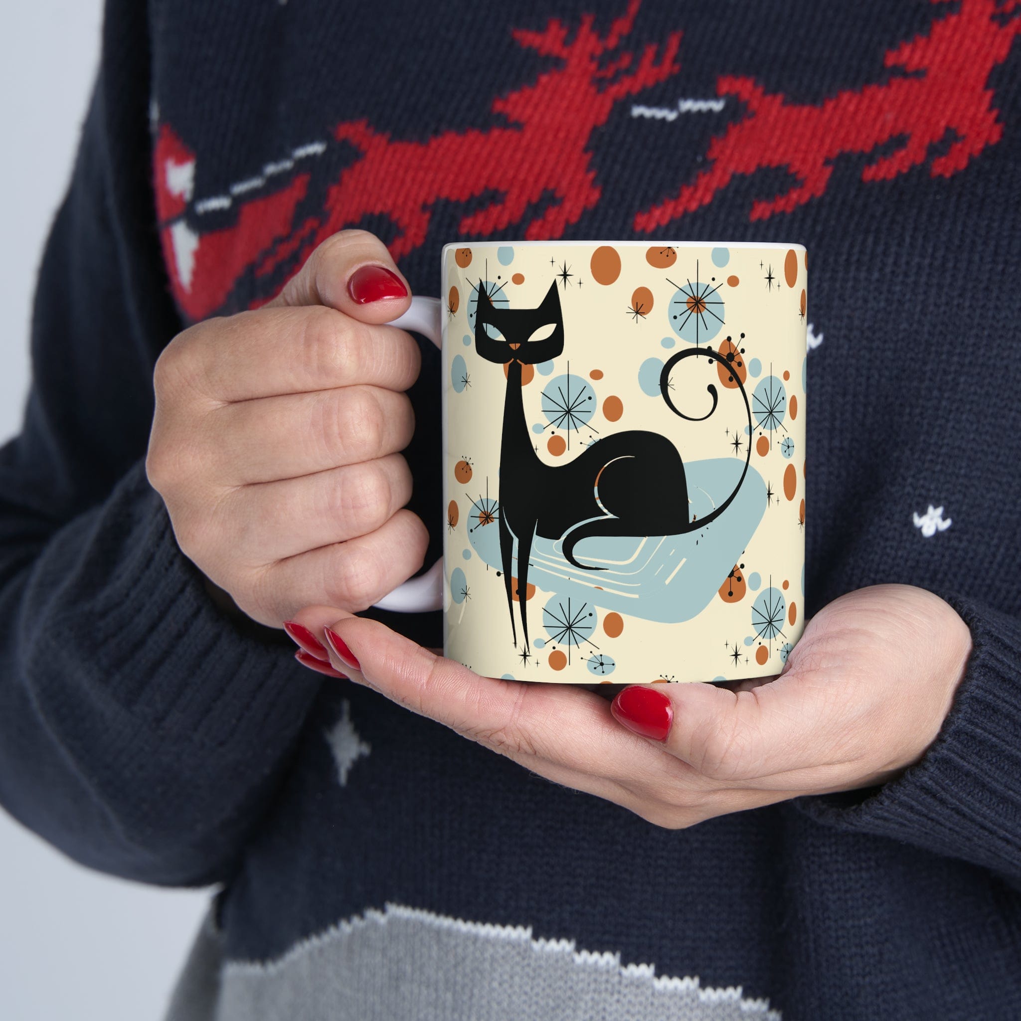 Kate McEnroe New York Retro Atomic Cat Mug, Mid Century Modern Kitchenware, MCM Starburst Coffee Cup, Vintage Style DrinkwareMugs18397329993031186646
