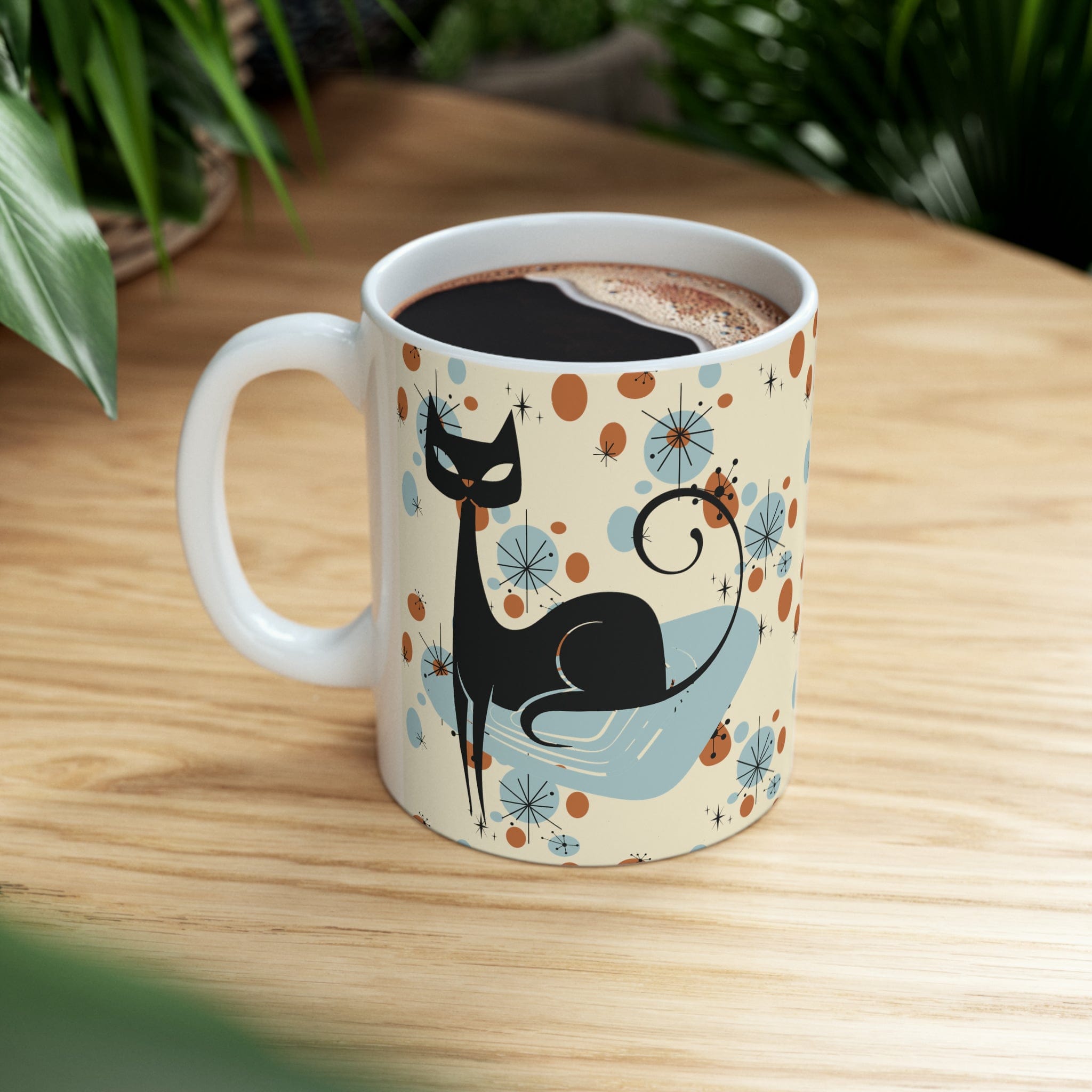 Kate McEnroe New York Retro Atomic Cat Mug, Mid Century Modern Kitchenware, MCM Starburst Coffee Cup, Vintage Style DrinkwareMugs18397329993031186646