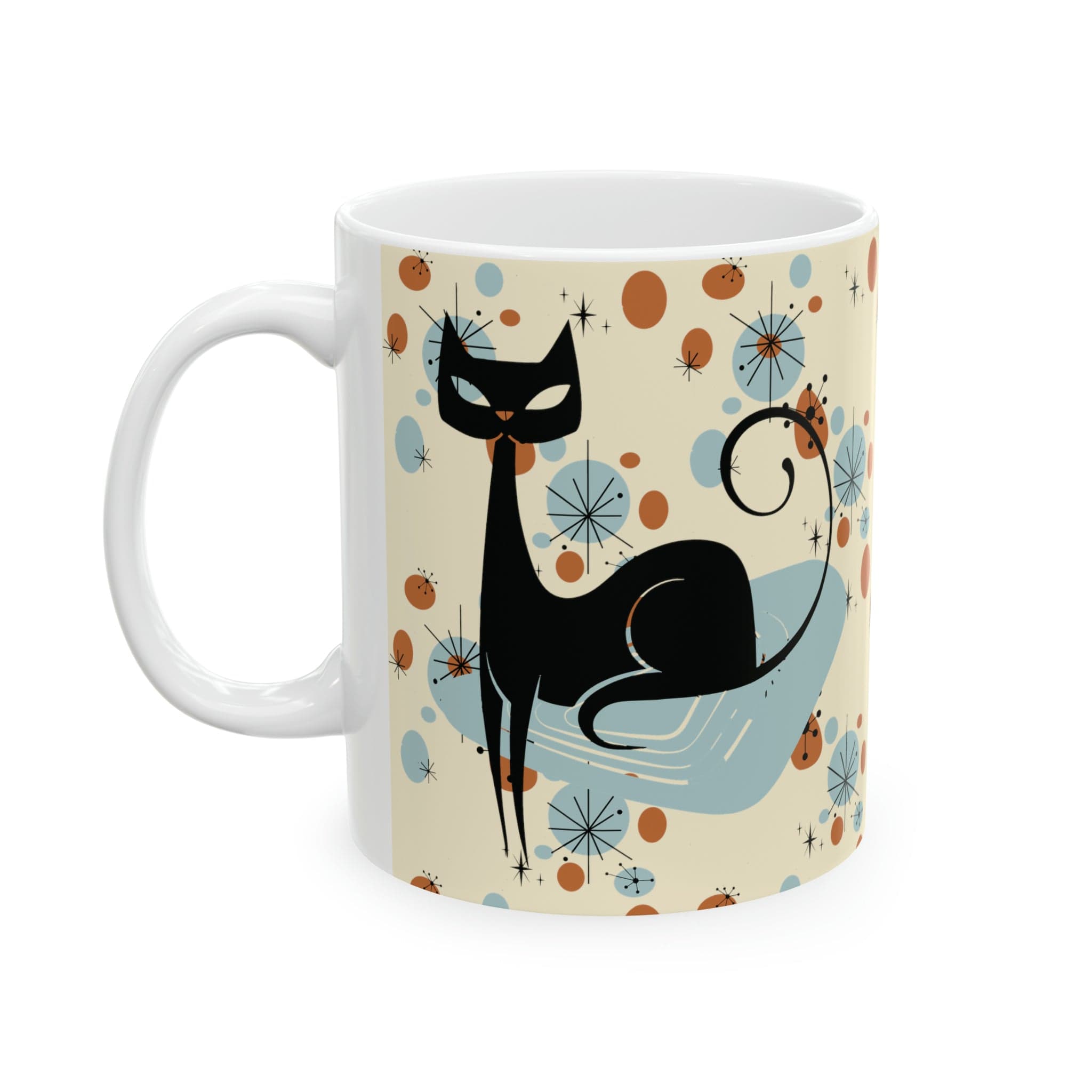 Kate McEnroe New York Retro Atomic Cat Mug, Mid Century Modern Kitchenware, MCM Starburst Coffee Cup, Vintage Style DrinkwareMugs18397329993031186646